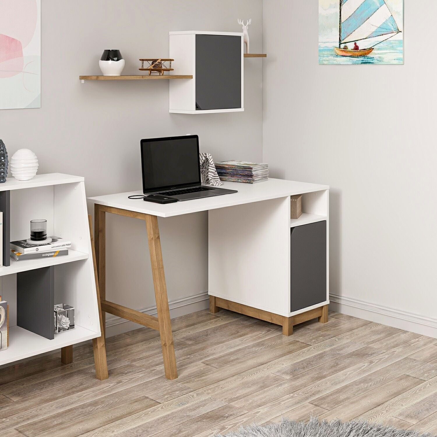 Birou Venaro, 120 x 75 x 60 cm, alb nuc, PAL melaminat — imaginea 7