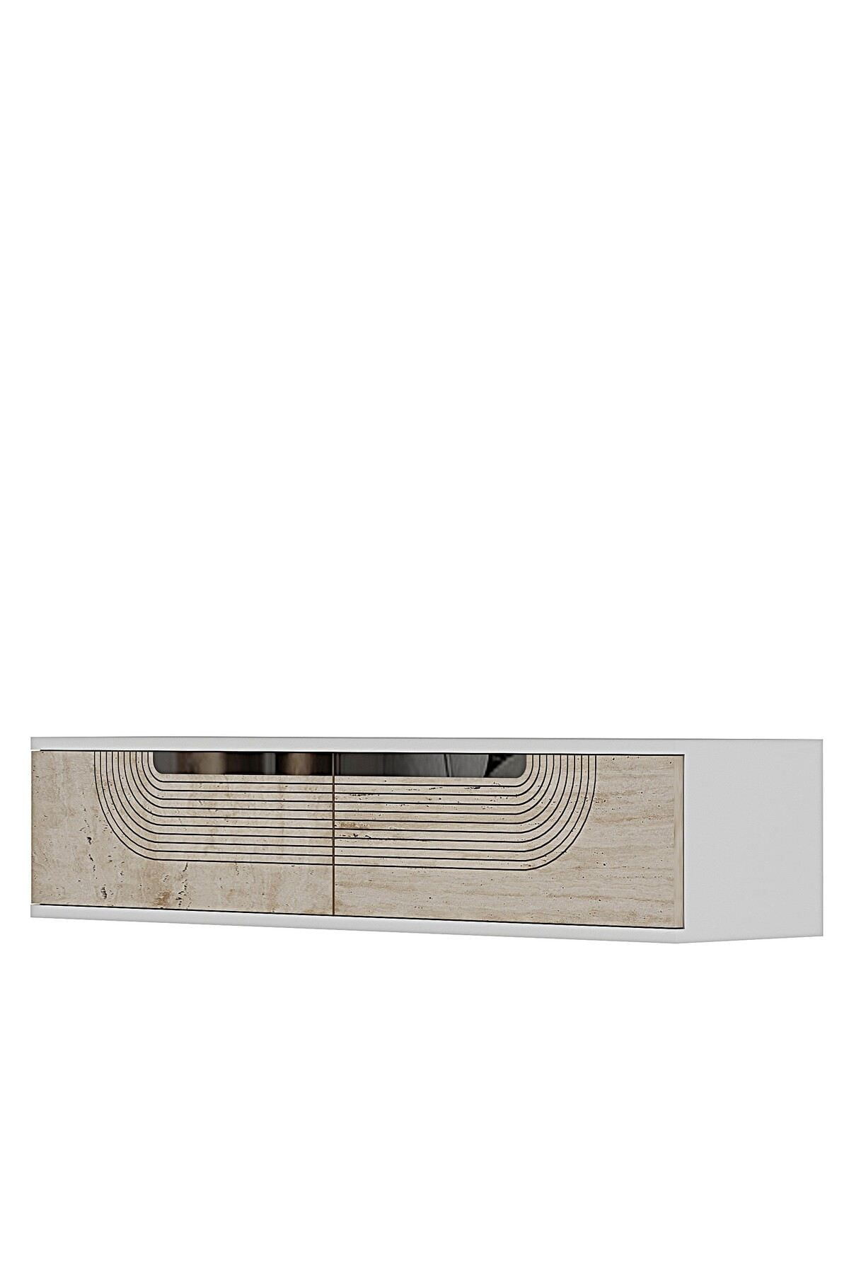 Comoda dormitor Meyra 120, 120 x 25, 5 x 29, 6 cm, alb travertin argintiu, PAL melaminat, oglinda inclusa, fixare pe perete, alb / travertin / silver — imaginea 2