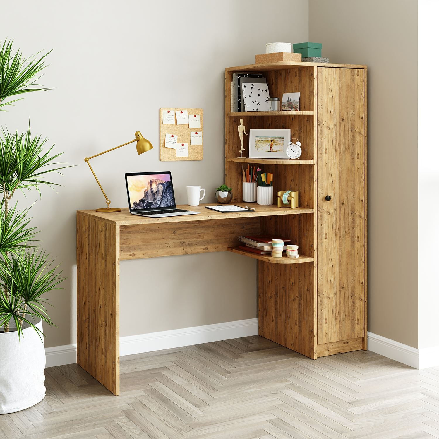 Birou cu biblioteca 2077, 143,2 x 143,2 x 50 cm, pin atlantic, PAL melaminat, design modern — imaginea 7