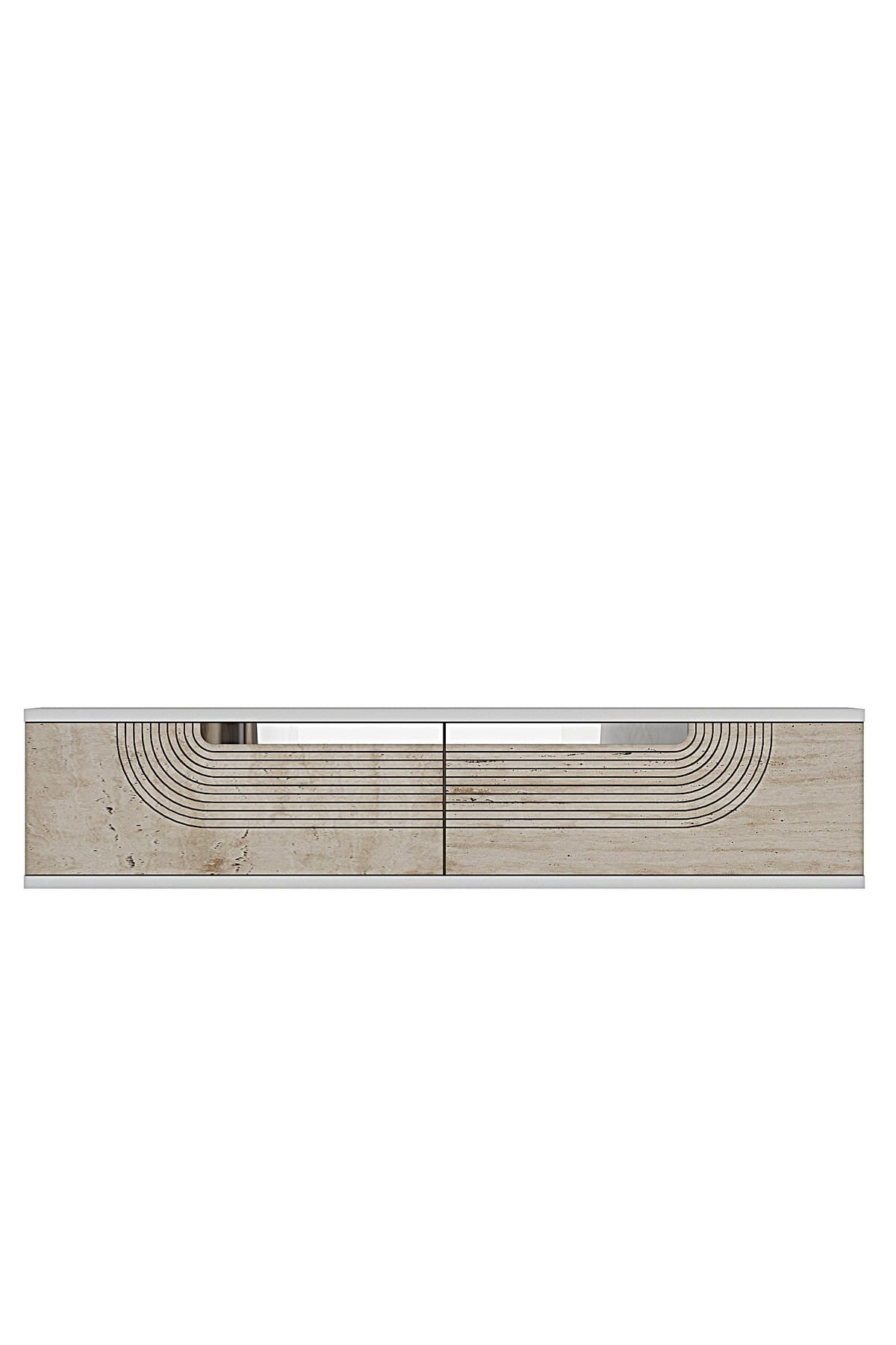 Comoda dormitor Meyra 120, 120 x 25, 5 x 29, 6 cm, alb travertin argintiu, PAL melaminat, oglinda inclusa, fixare pe perete, alb / travertin / silver — imaginea 7