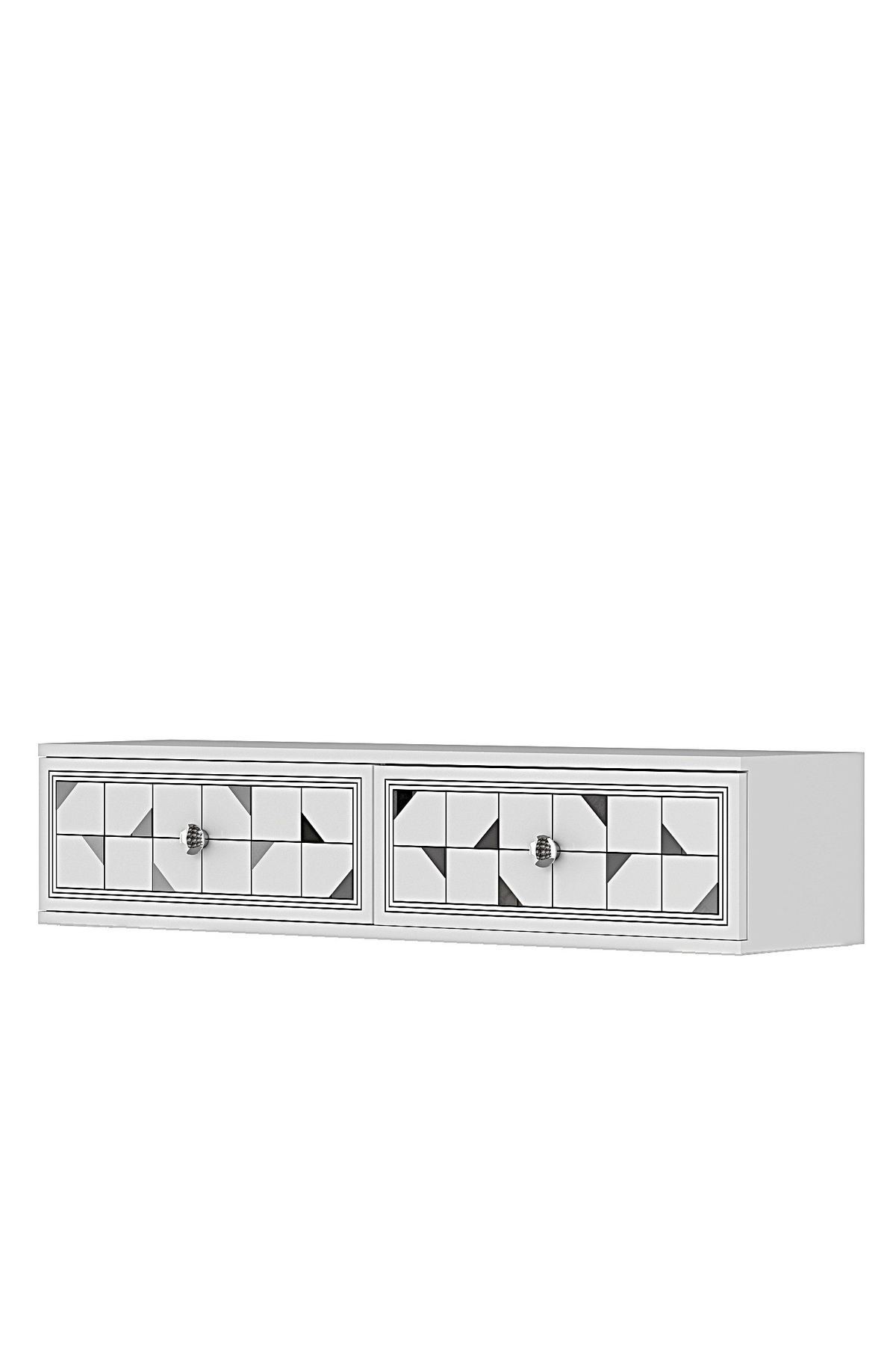Comoda dormitor Moka 120, 120 x 25, 5 x 29, 6 cm, alb argintiu, PAL melaminat, oglinda inclusa, fixare pe perete, alb / silver — imaginea 3