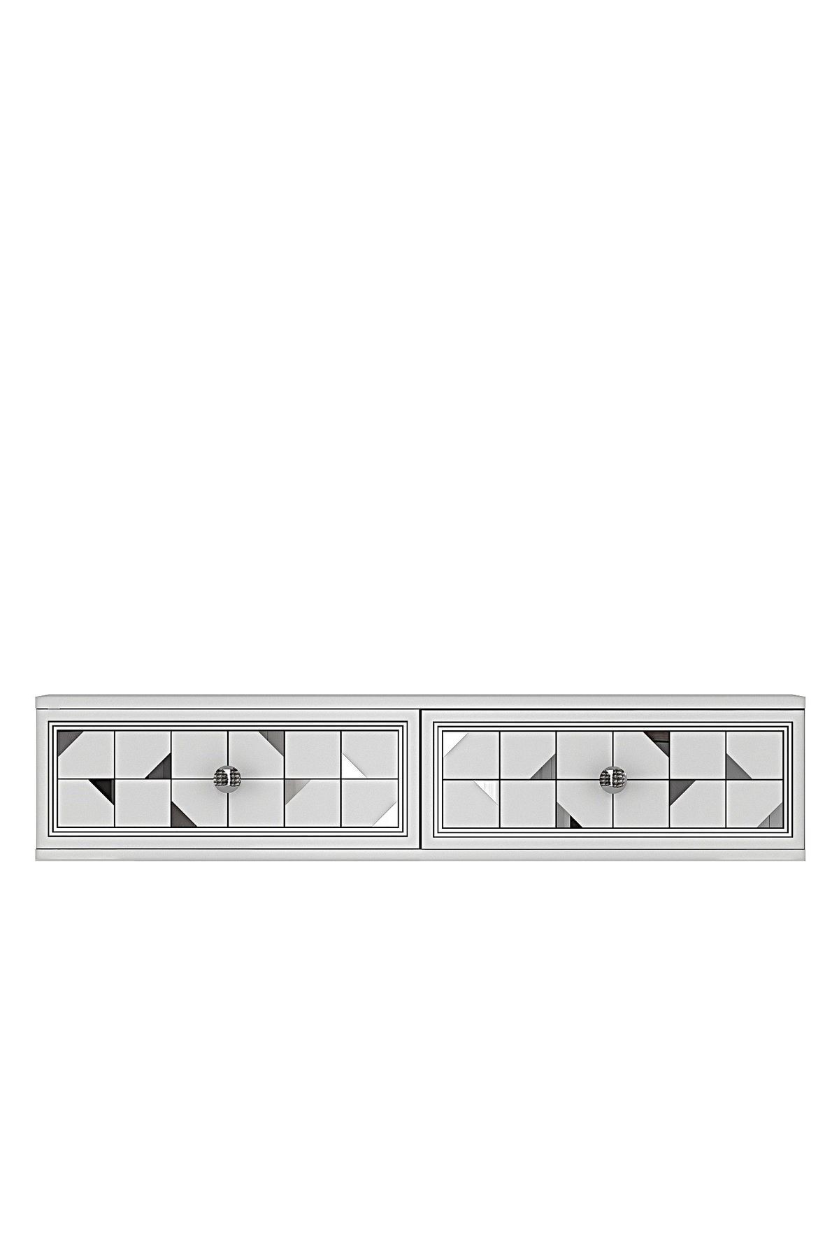 Comoda dormitor Moka 120, 120 x 25, 5 x 29, 6 cm, alb argintiu, PAL melaminat, oglinda inclusa, fixare pe perete, alb / silver — imaginea 5