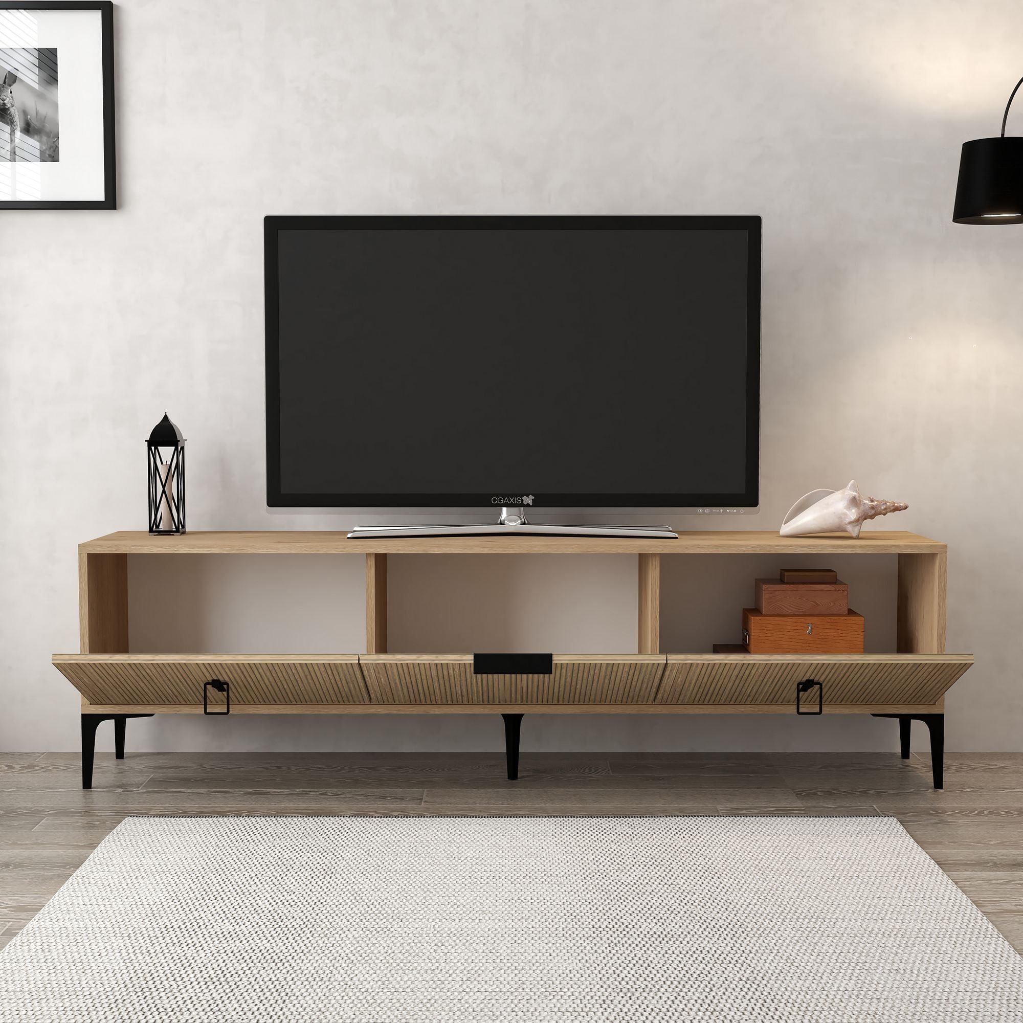 Comoda TV Neva 3803, 180 x 50 x 35 cm, stejar, PAL melaminat — imaginea 5