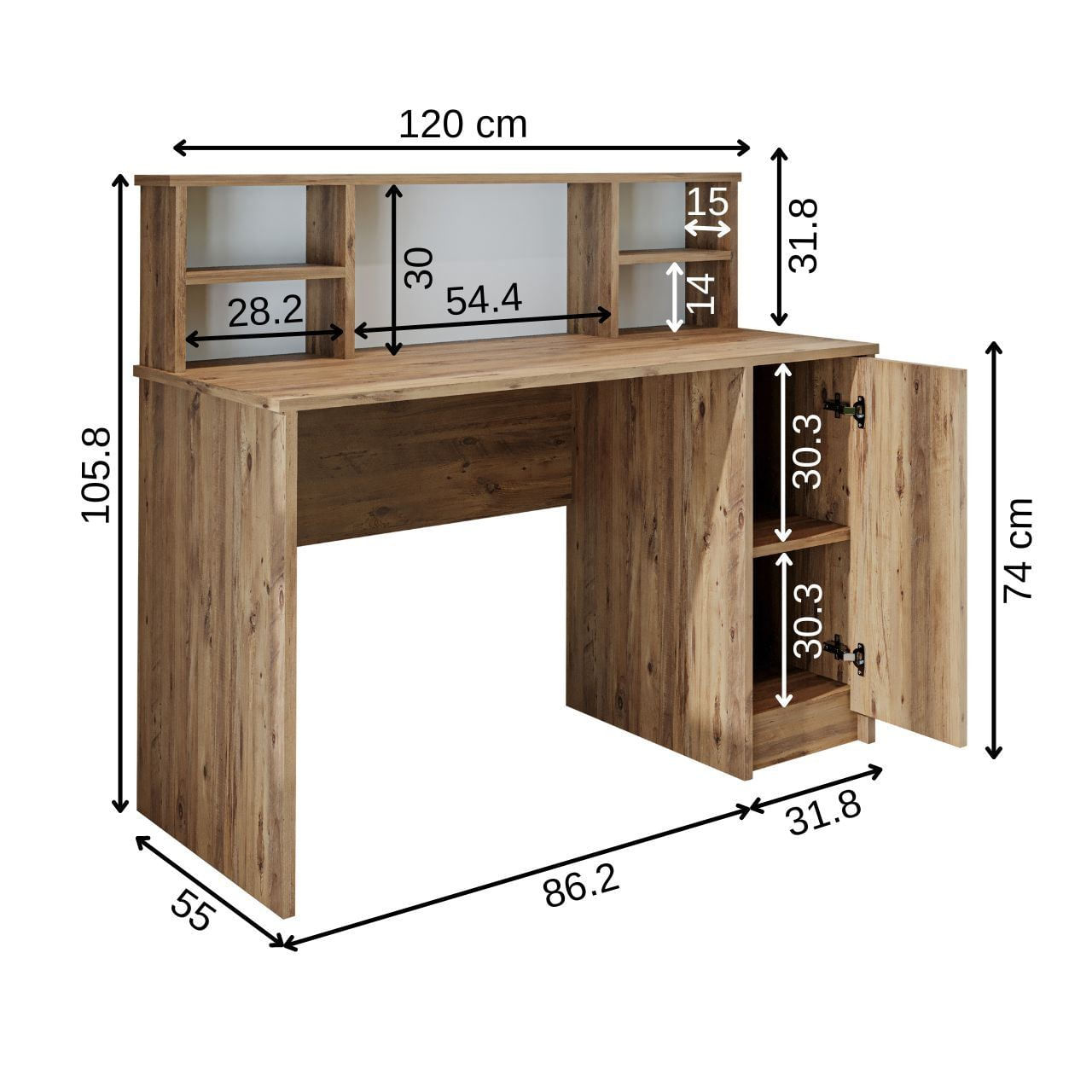 Birou 2639, 120 x 105,8 x 55 cm, pin atlantic, PAL melaminat — imaginea 3