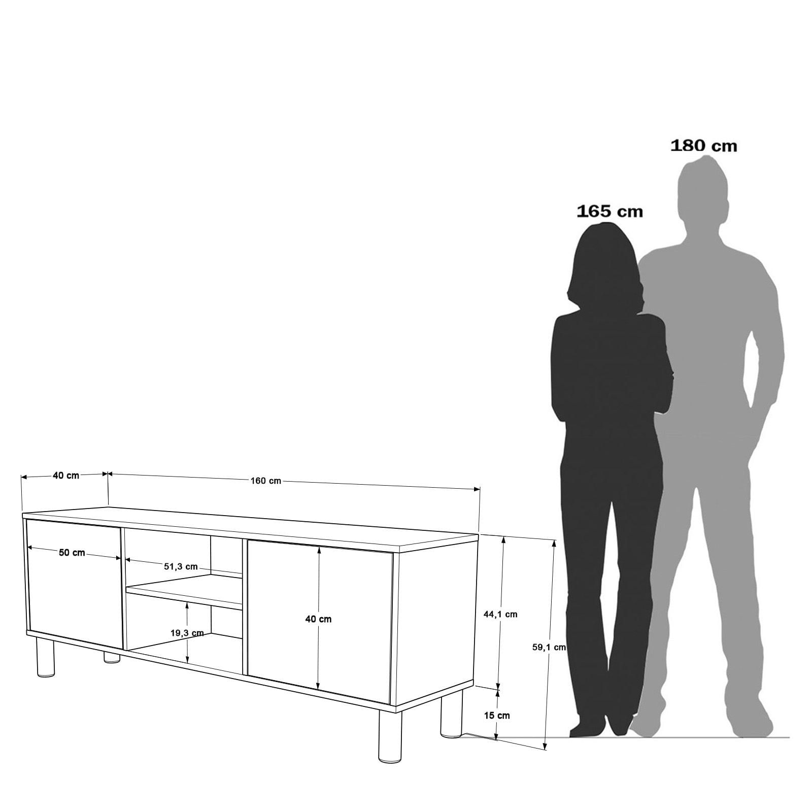 Comoda TV ALS1-SW, 160 x 59,1 x 40 cm, stejar alb, PAL melaminat, fixare pe perete — imaginea 2