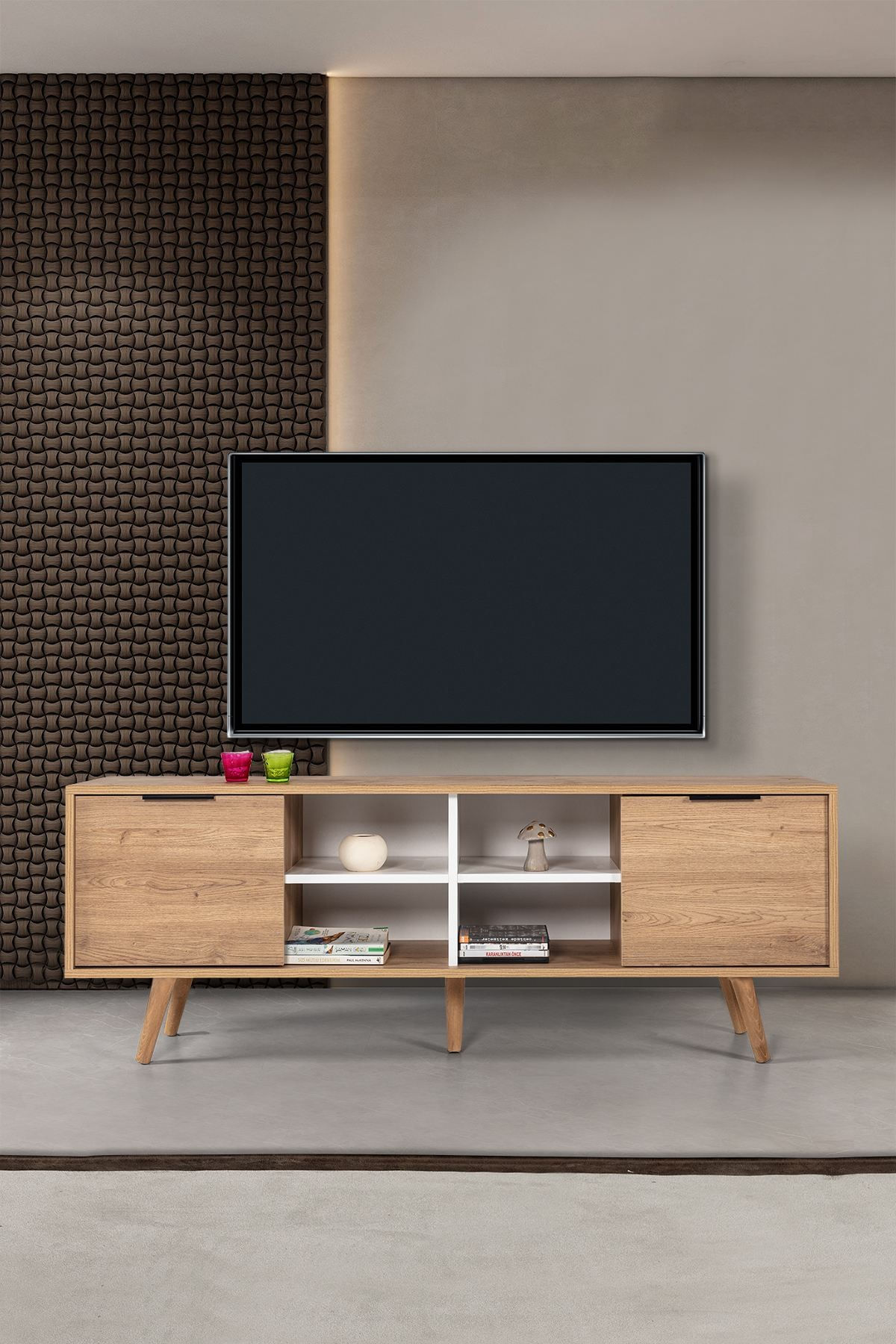 Comoda TV Sina 3621, 160 x 59 x 35 cm, stejar safir alb, PAL melaminat — imaginea 5