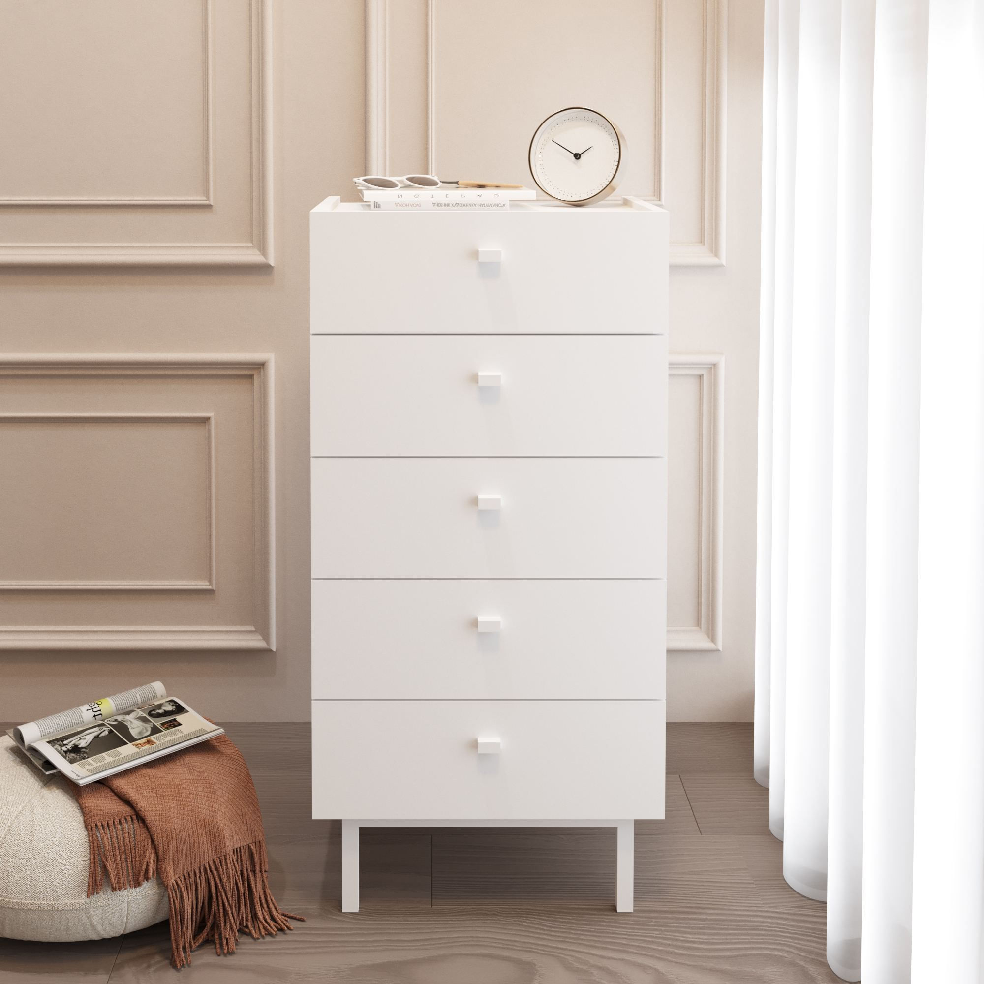 Comoda dormitor Luke - LK4-W, 47,9 x 96,6 x 36,8 cm, alb, PAL melaminat, spatiu de depozitare, fixare pe perete — imaginea 3