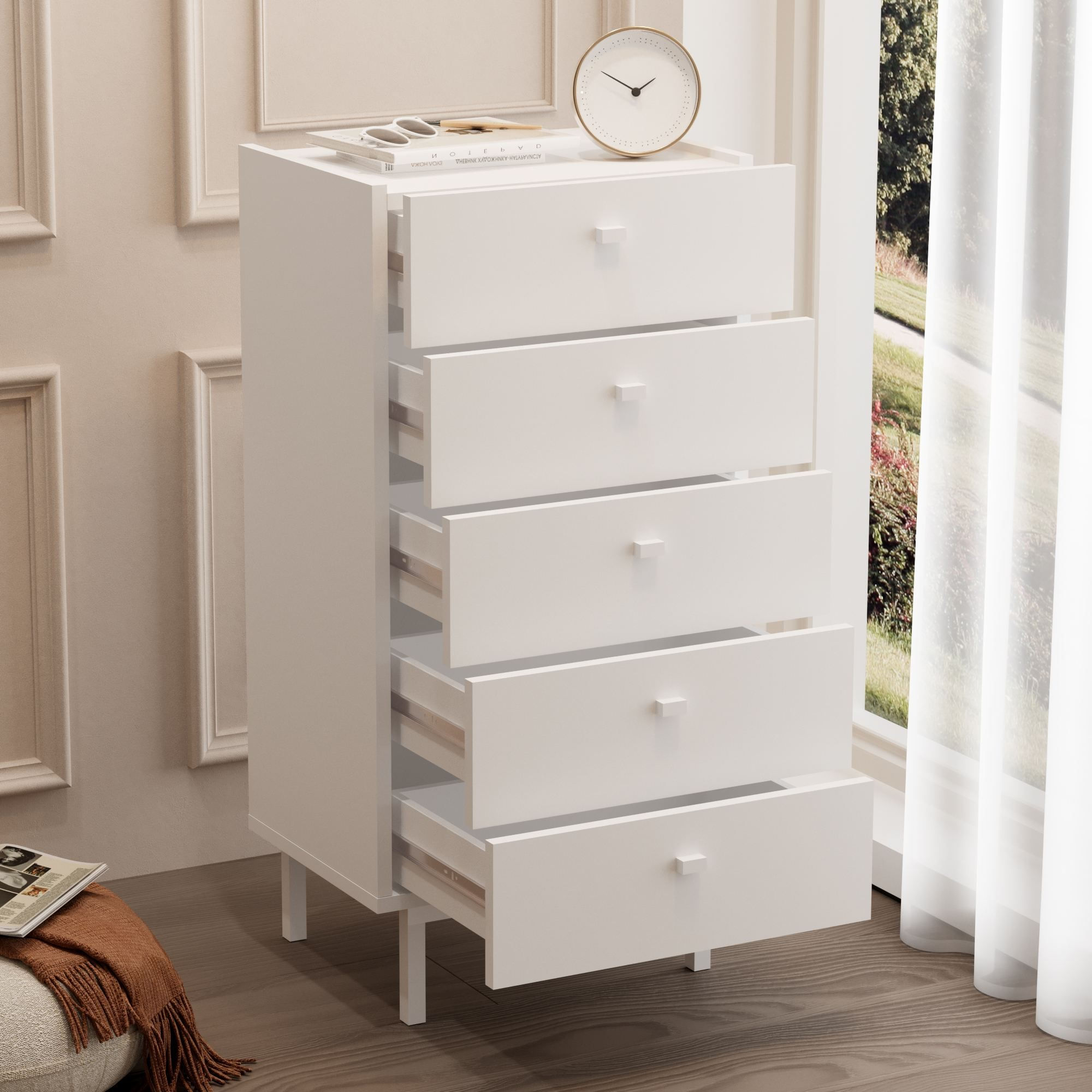 Comoda dormitor Luke - LK4-W, 47,9 x 96,6 x 36,8 cm, alb, PAL melaminat, spatiu de depozitare, fixare pe perete — imaginea 4