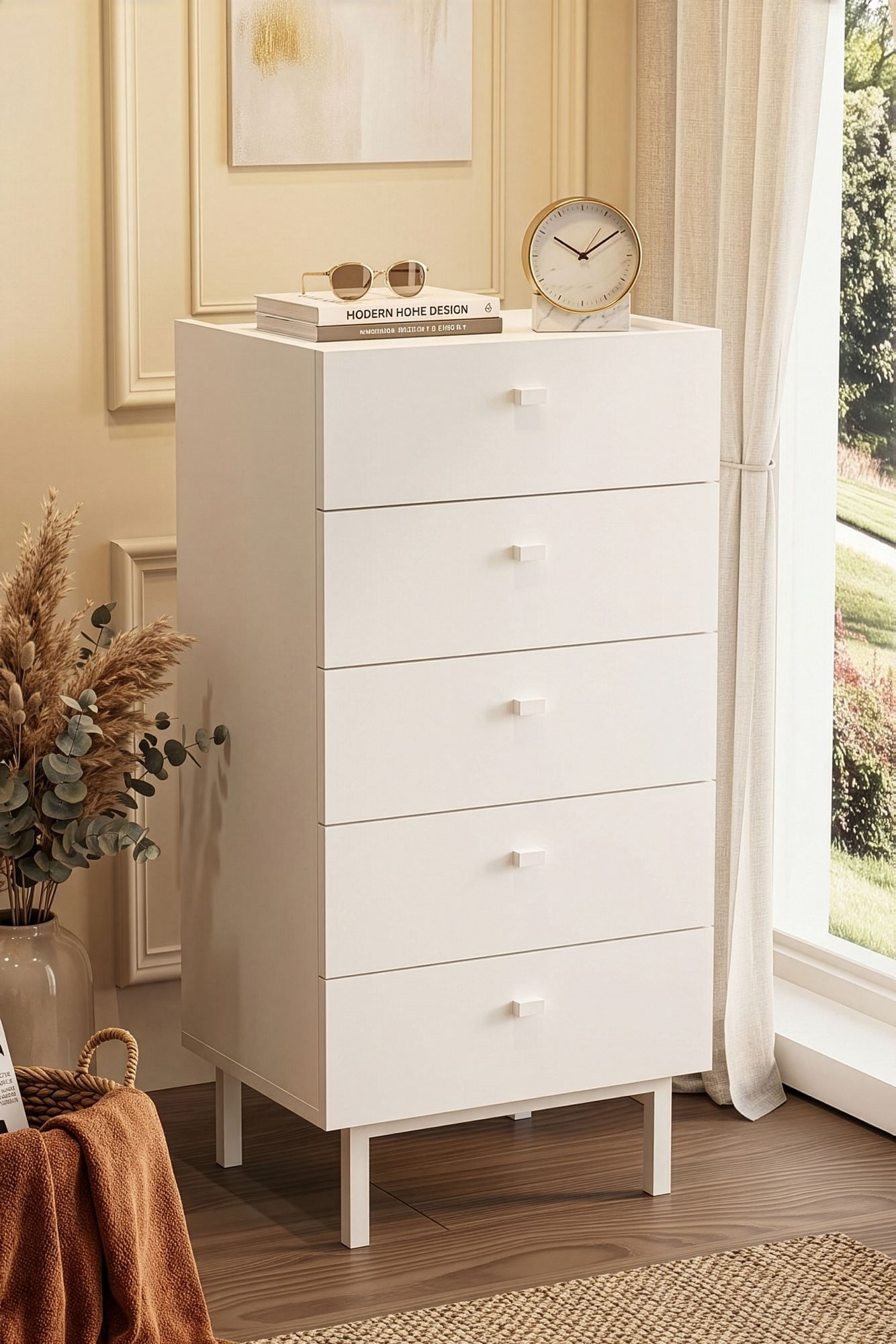 Comoda dormitor Luke - LK4-W, 47,9 x 96,6 x 36,8 cm, alb, PAL melaminat, spatiu de depozitare, fixare pe perete — imaginea 6