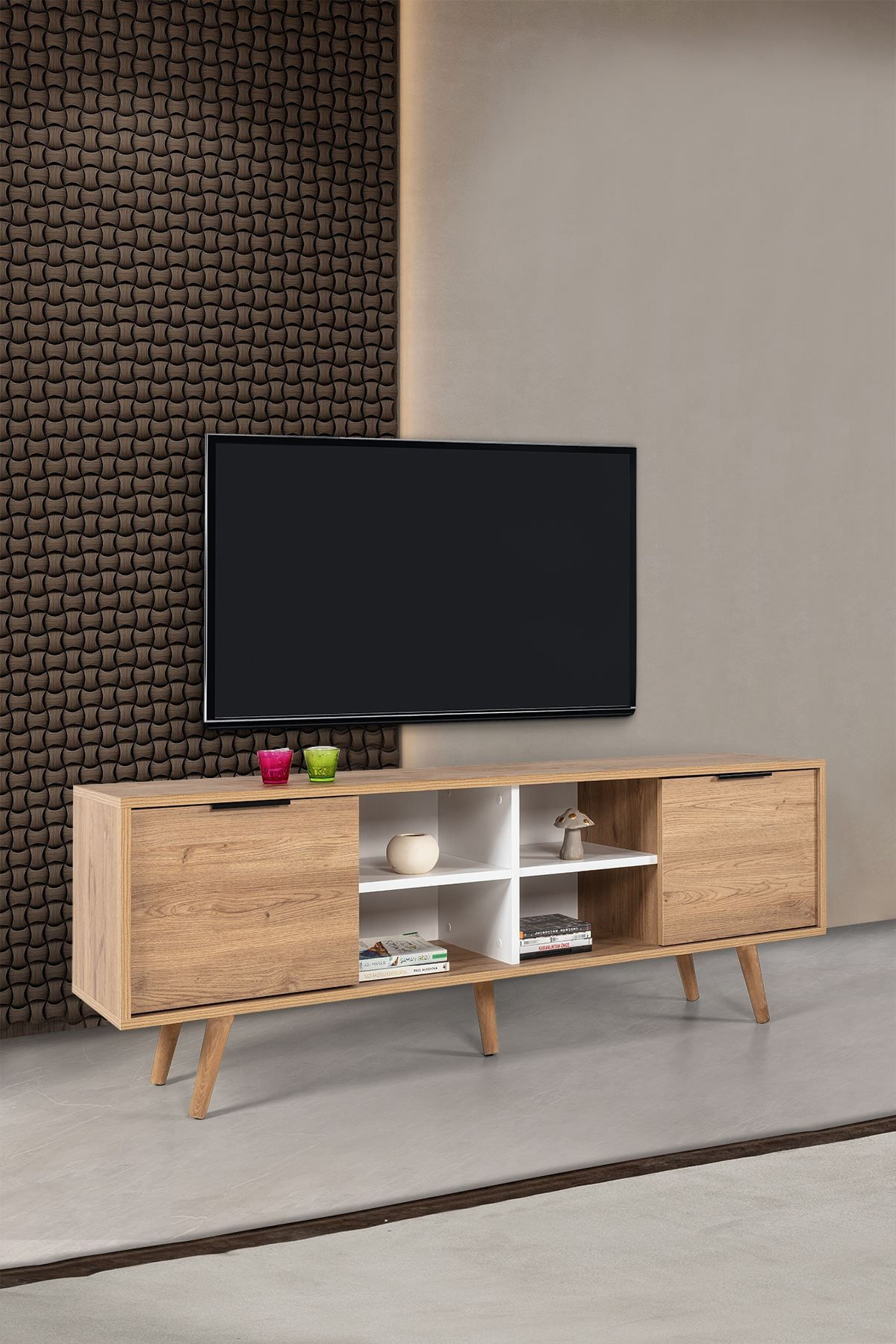 Comoda TV Sina 3621, 160 x 59 x 35 cm, stejar safir alb, PAL melaminat — imaginea 7