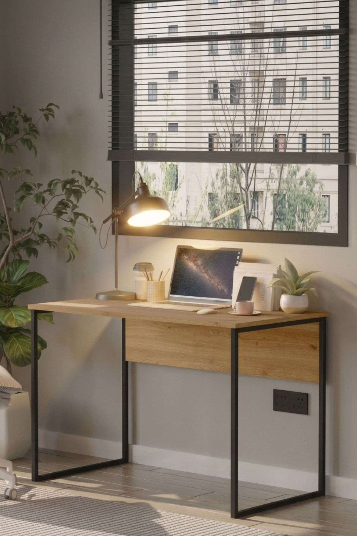Birou Nor2-S, 100 x 75 x 55 cm, stejar, PAL melaminat — imaginea 2