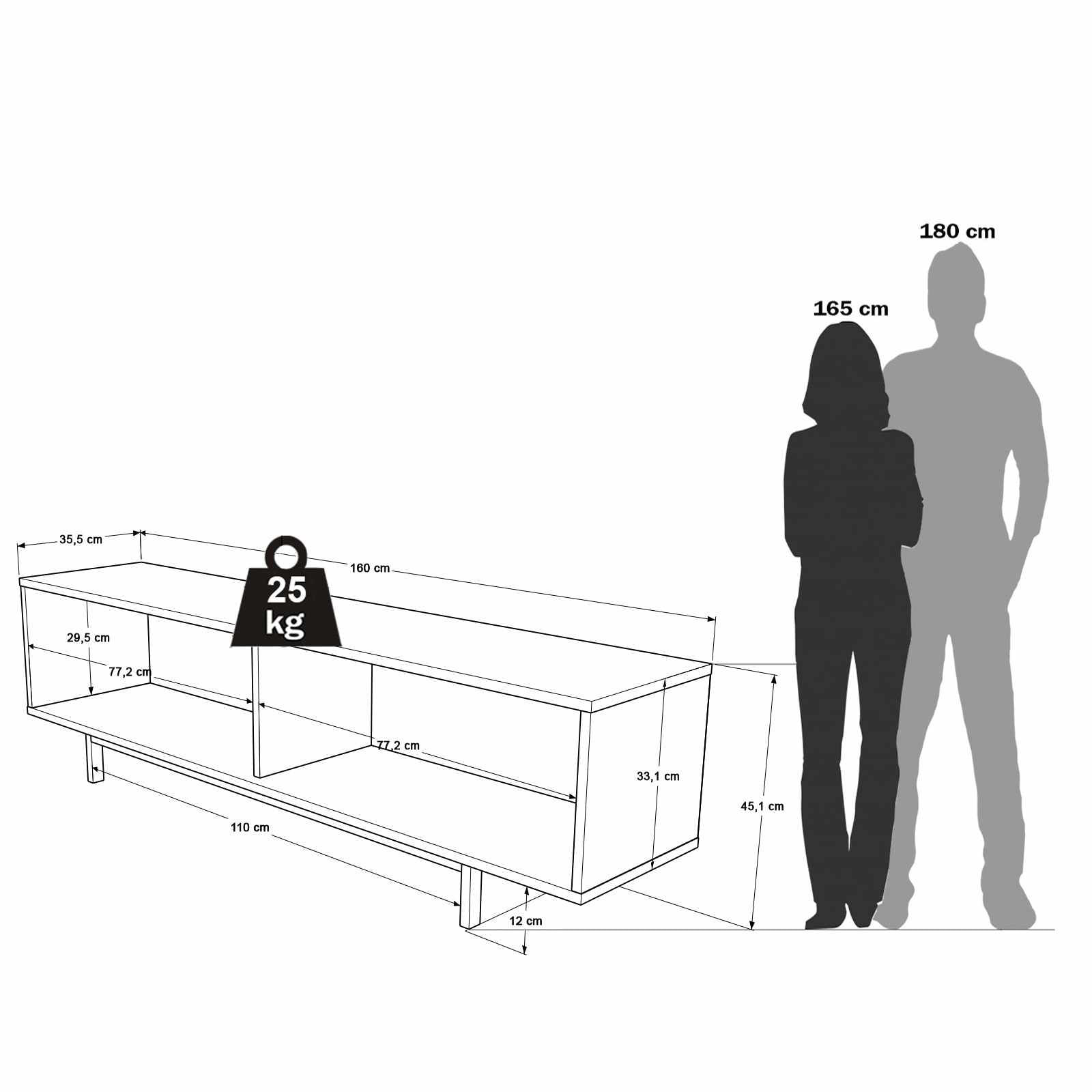 Comoda TV Boh1-Sw, 160 x 45,1 x 35,5 cm, natural alb, PAL melaminat, capacitate 25 kg — imaginea 4