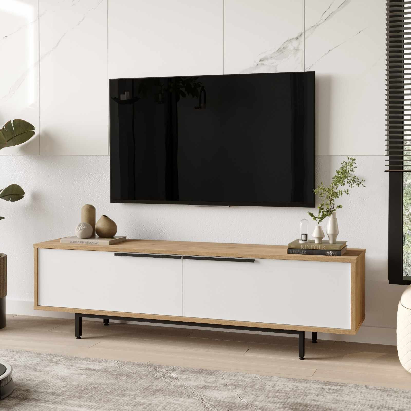 Comoda TV Boh1-Sw, 160 x 45,1 x 35,5 cm, natural alb, PAL melaminat, capacitate 25 kg — imaginea 5