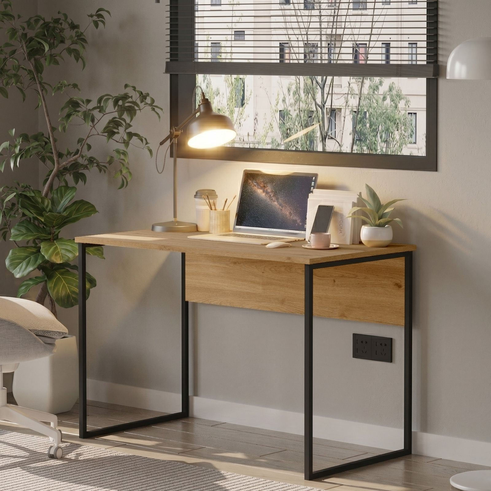 Birou Nor2-S, 100 x 75 x 55 cm, stejar, PAL melaminat — imaginea 6
