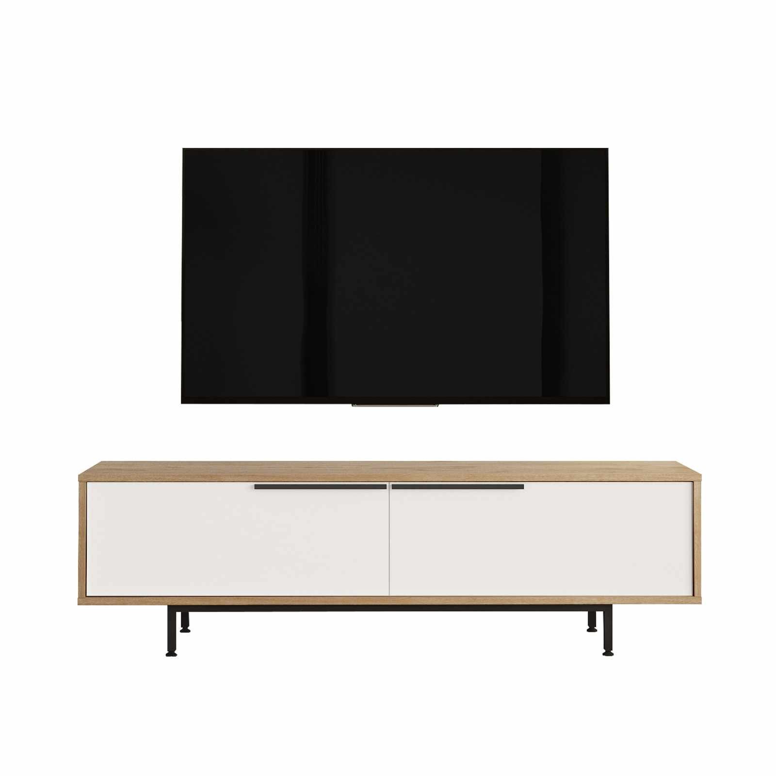 Comoda TV Boh1-Sw, 160 x 45,1 x 35,5 cm, natural alb, PAL melaminat, capacitate 25 kg — imaginea 7