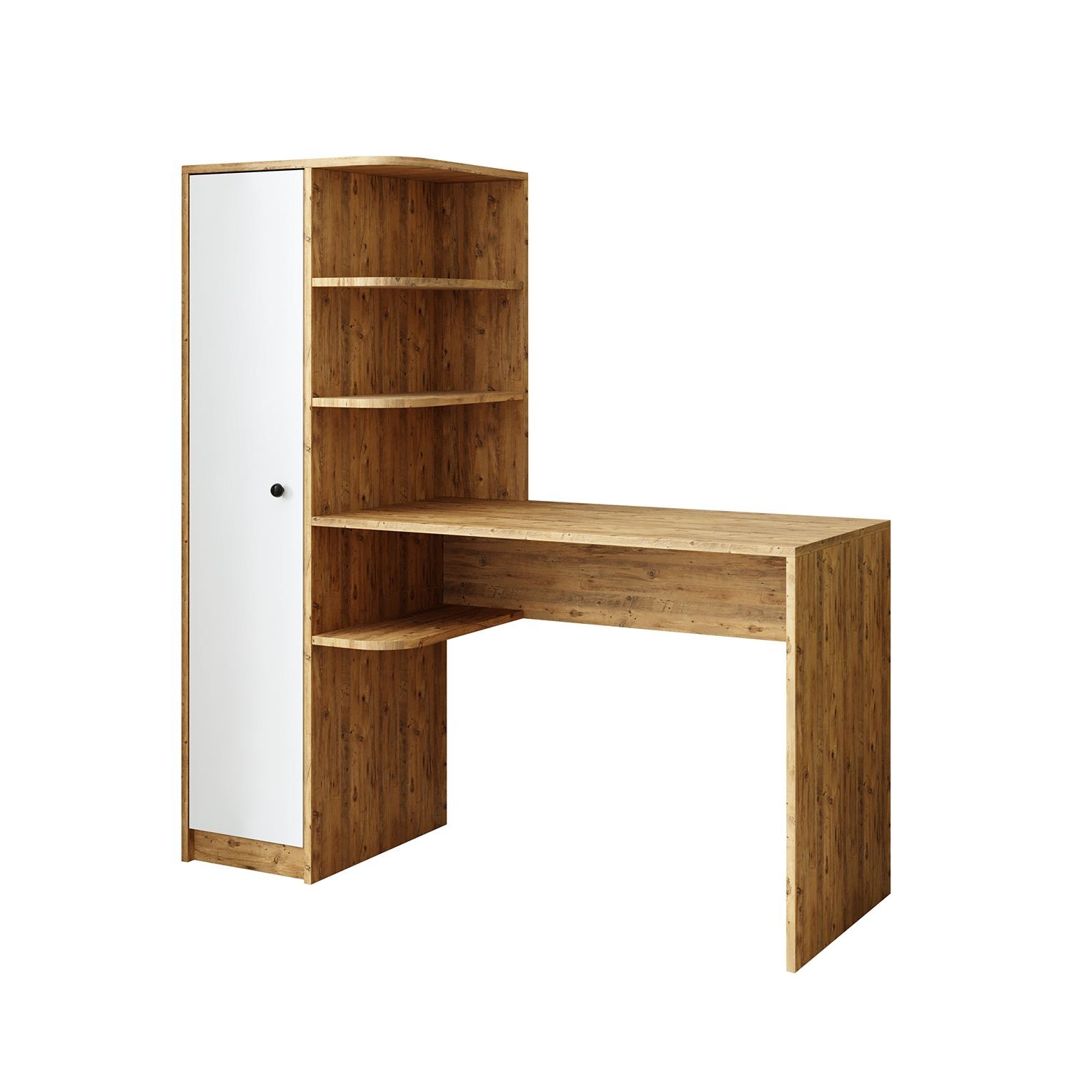 Birou cu biblioteca 2074, 143,2 x 143,2 x 50 cm, pin atlantic alb, PAL melaminat, design modern — imaginea 2