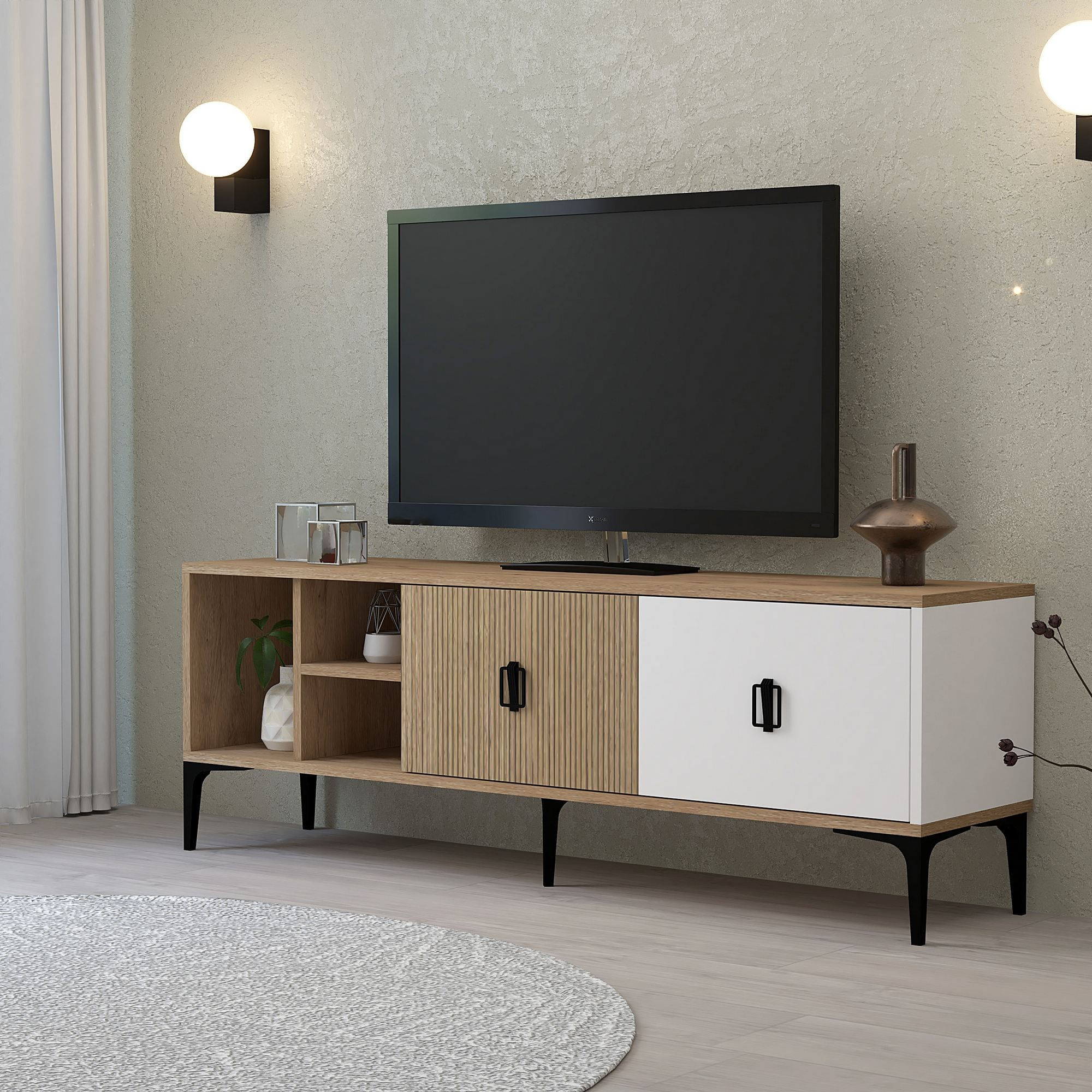 Comoda TV Era 3506, 150 x 50 x 35 cm, stejar alb, PAL melaminat — imaginea 4