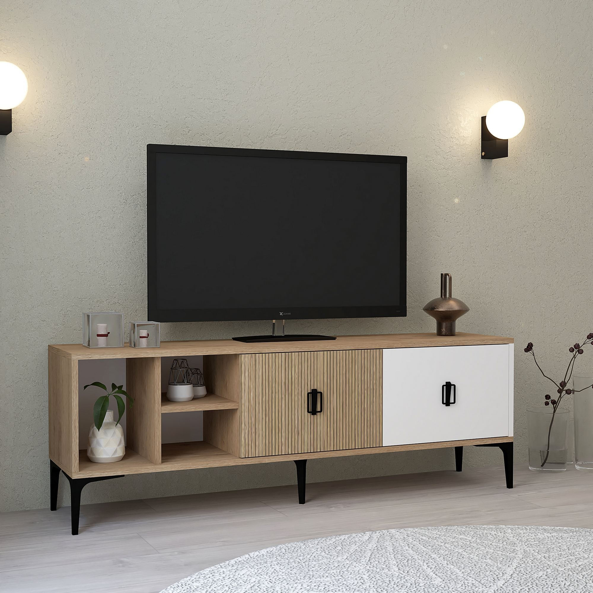 Comoda TV Era 3506, 150 x 50 x 35 cm, stejar alb, PAL melaminat — imaginea 5