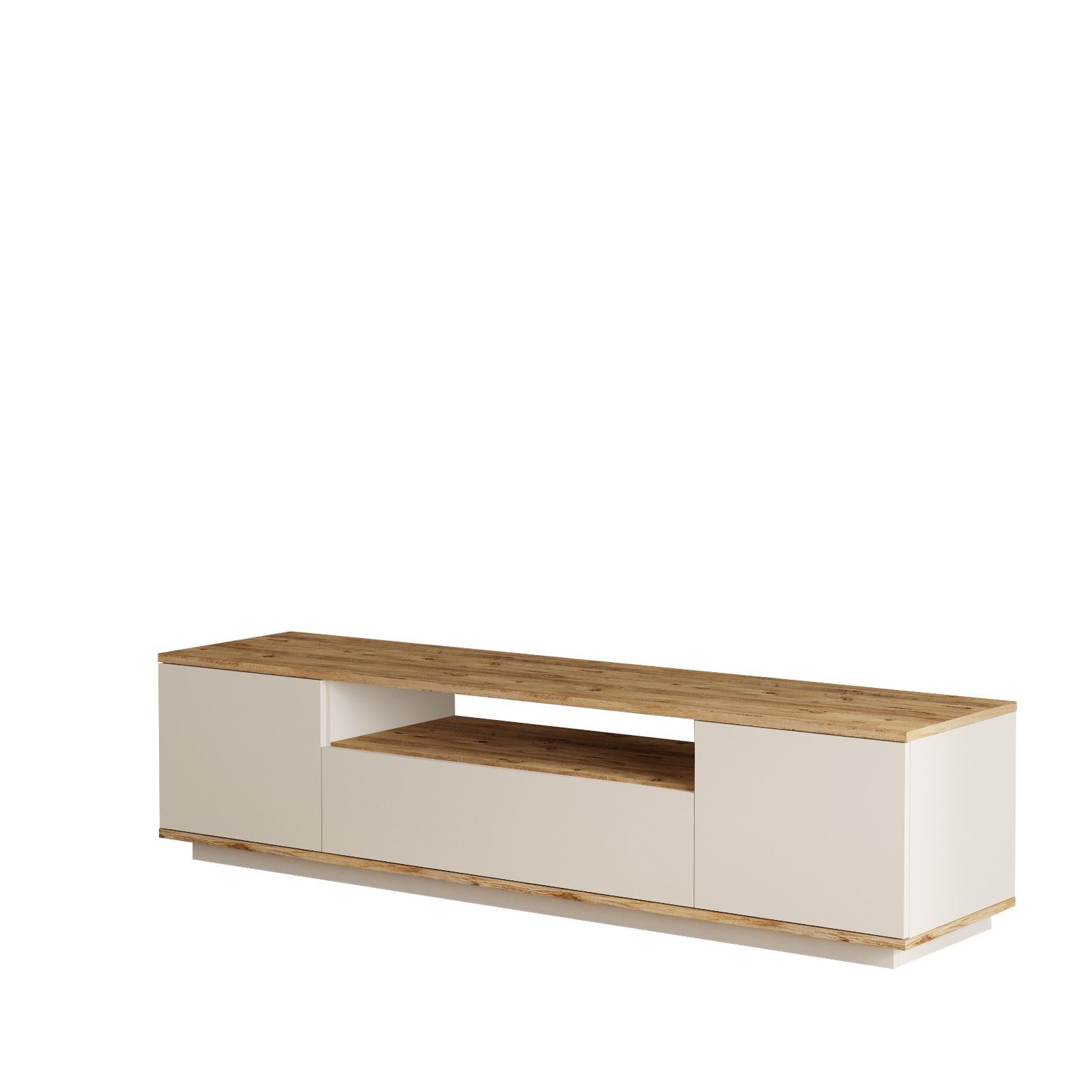 Comoda TV Ave7-Aka, 180 x 44,6 x 44,5 cm, pin atlantic cashmere, PAL melaminat, spatiu de depozitare, fixare pe perete — imaginea 3
