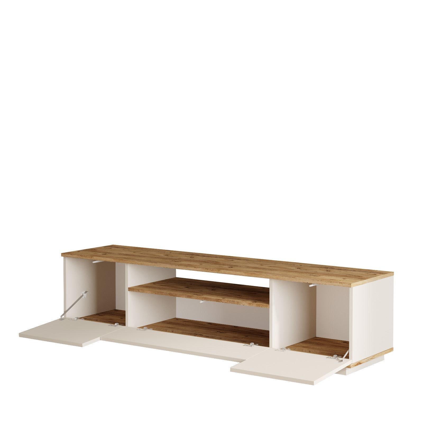 Comoda TV Ave7-Aka, 180 x 44,6 x 44,5 cm, pin atlantic cashmere, PAL melaminat, spatiu de depozitare, fixare pe perete — imaginea 6