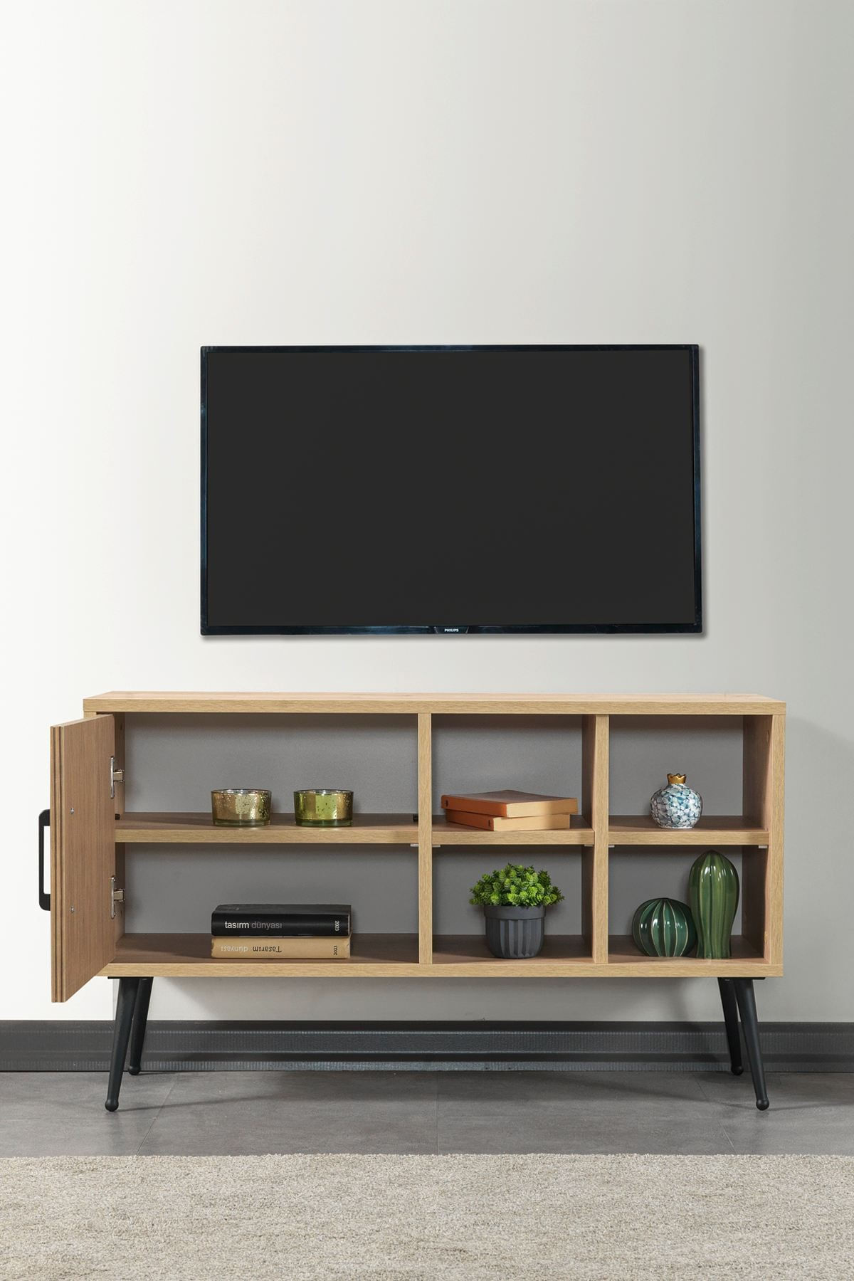 Comoda TV Şile 3110, 100 x 60 x 35 cm, stejar safir, PAL melaminat — imaginea 6