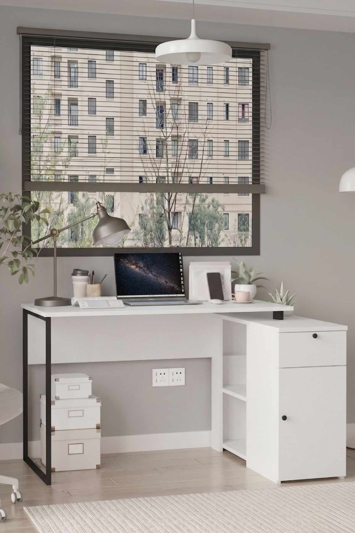 Birou Nor1-W, 129,8 x 70 x 90 cm, alb, PAL melaminat — imaginea 2