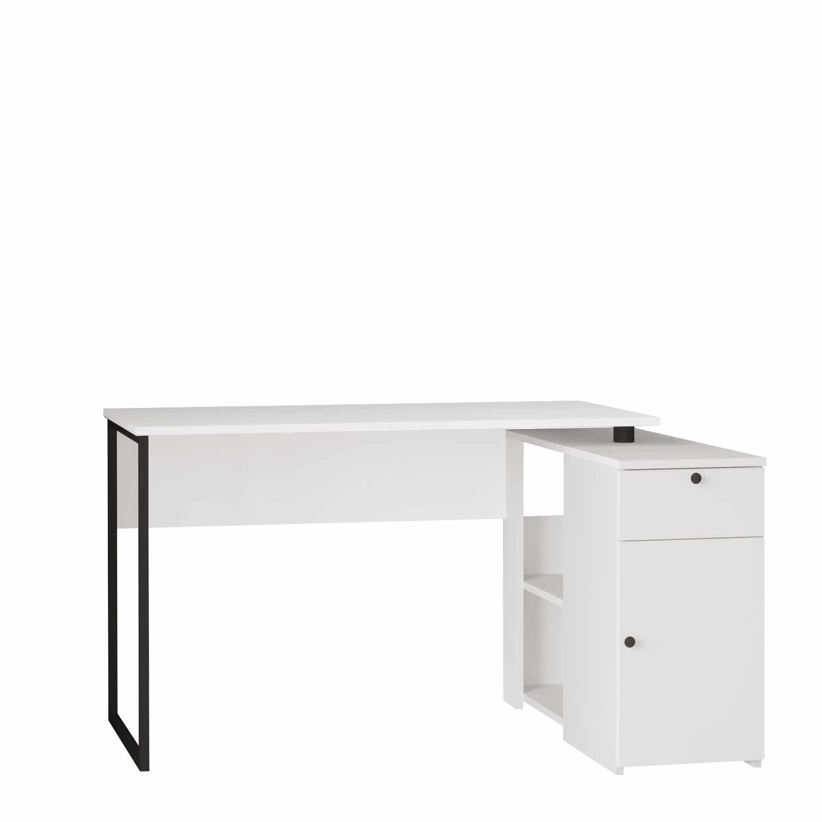 Birou Nor1-W, 129,8 x 70 x 90 cm, alb, PAL melaminat — imaginea 4
