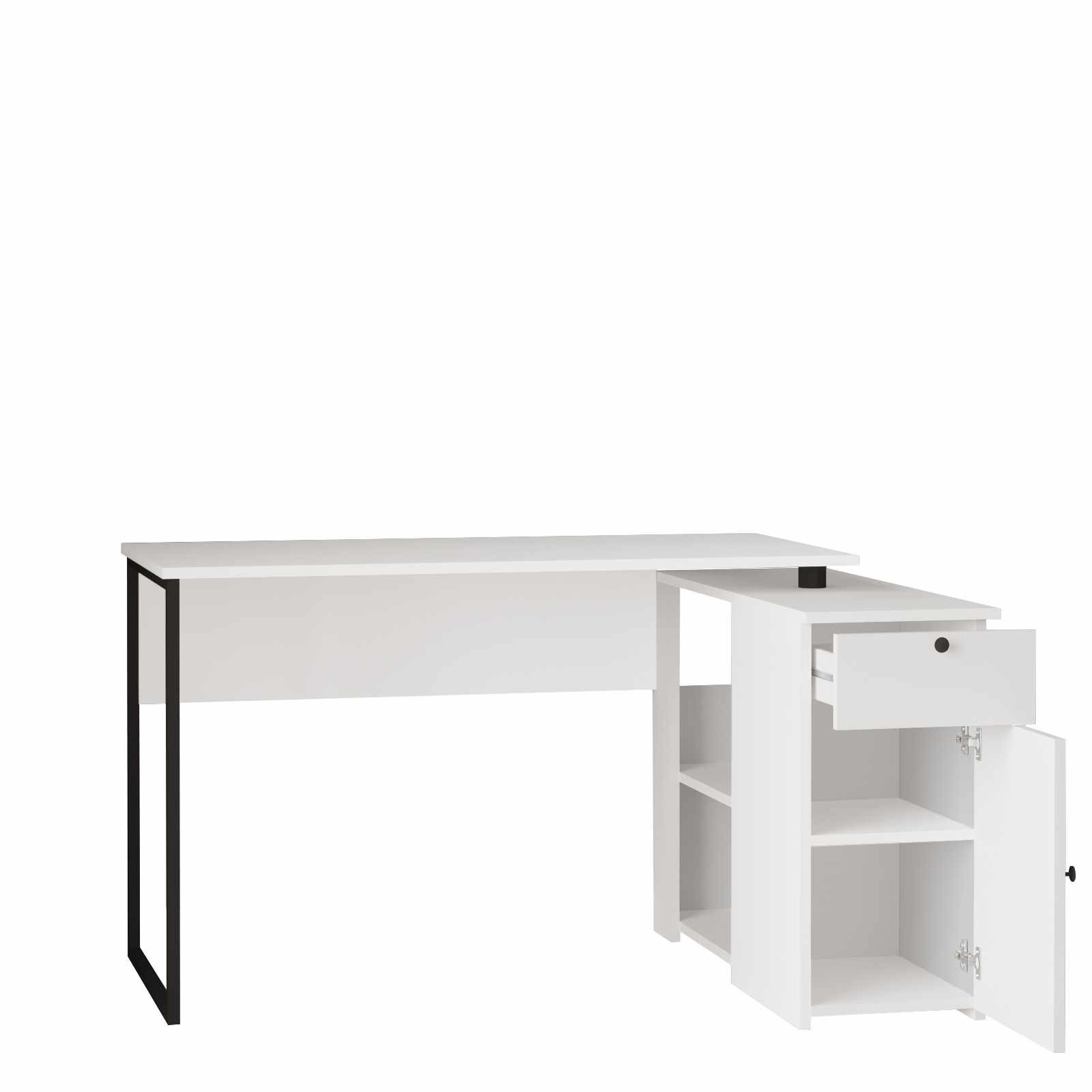 Birou Nor1-W, 129,8 x 70 x 90 cm, alb, PAL melaminat — imaginea 5