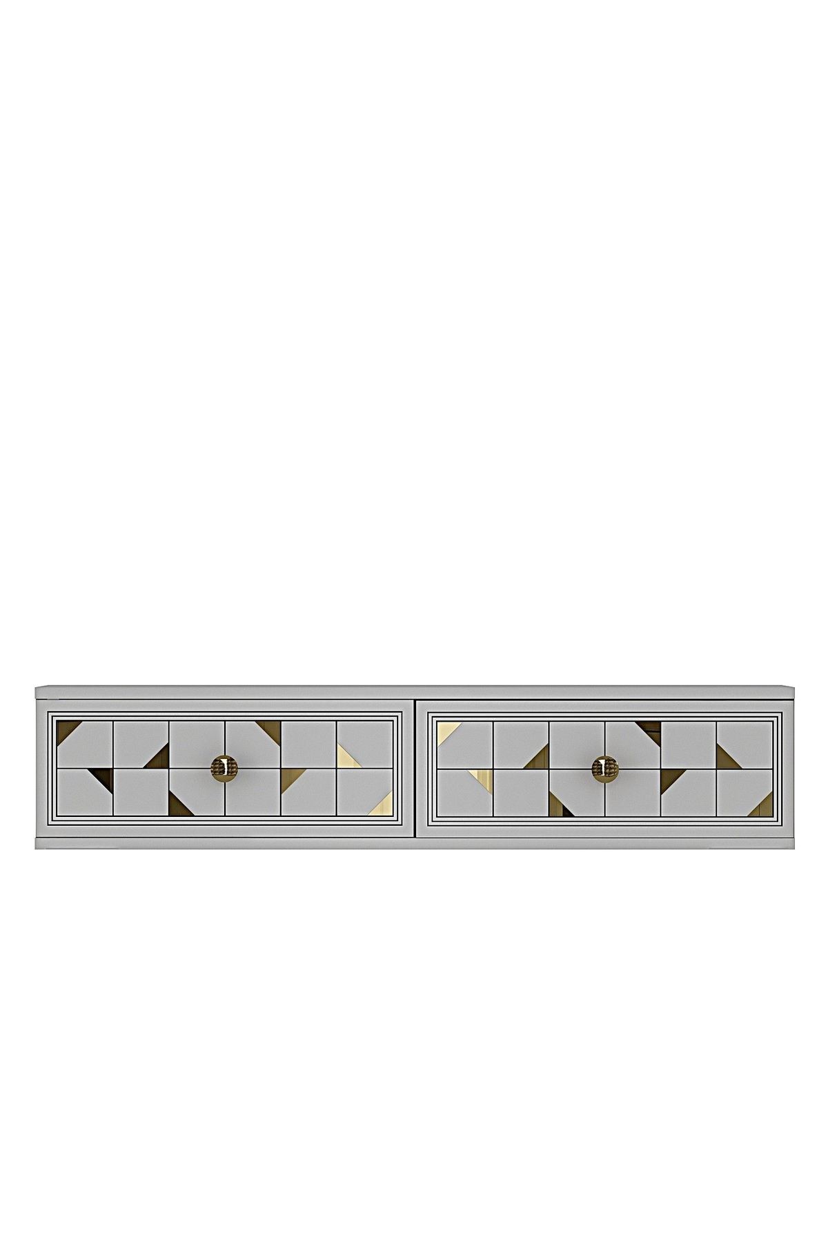 Comoda dormitor Moka 120, 120 x 25, 5 x 29, 6 cm, alb auriu, PAL melaminat, oglinda inclusa, fixare pe perete, alb / gold — imaginea 4