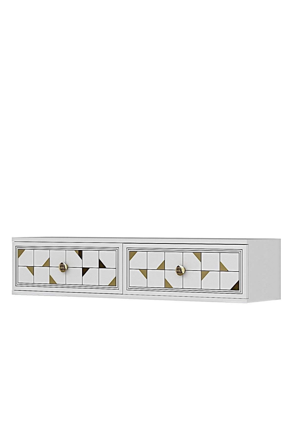 Comoda dormitor Moka 120, 120 x 25, 5 x 29, 6 cm, alb auriu, PAL melaminat, oglinda inclusa, fixare pe perete, alb / gold — imaginea 5