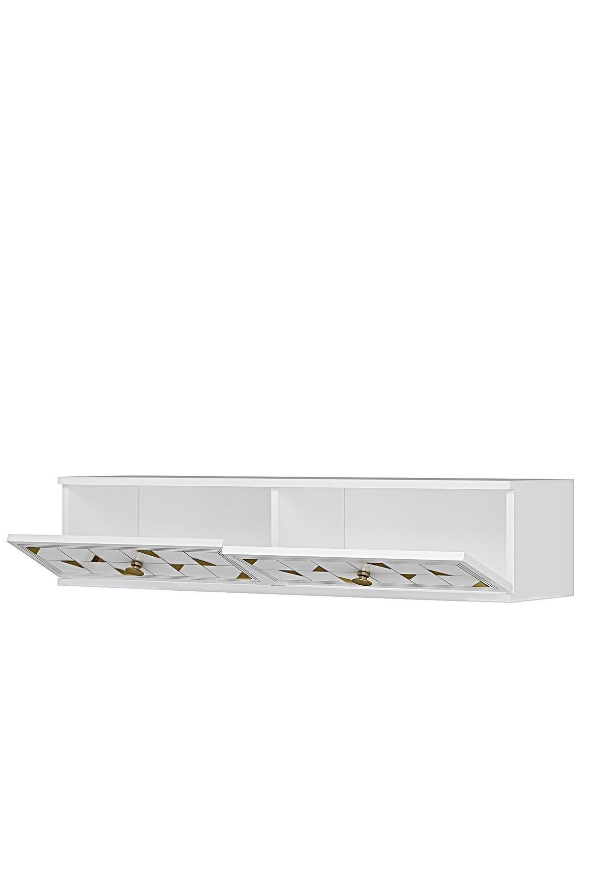 Comoda dormitor Moka 120, 120 x 25, 5 x 29, 6 cm, alb auriu, PAL melaminat, oglinda inclusa, fixare pe perete, alb / gold — imaginea 6