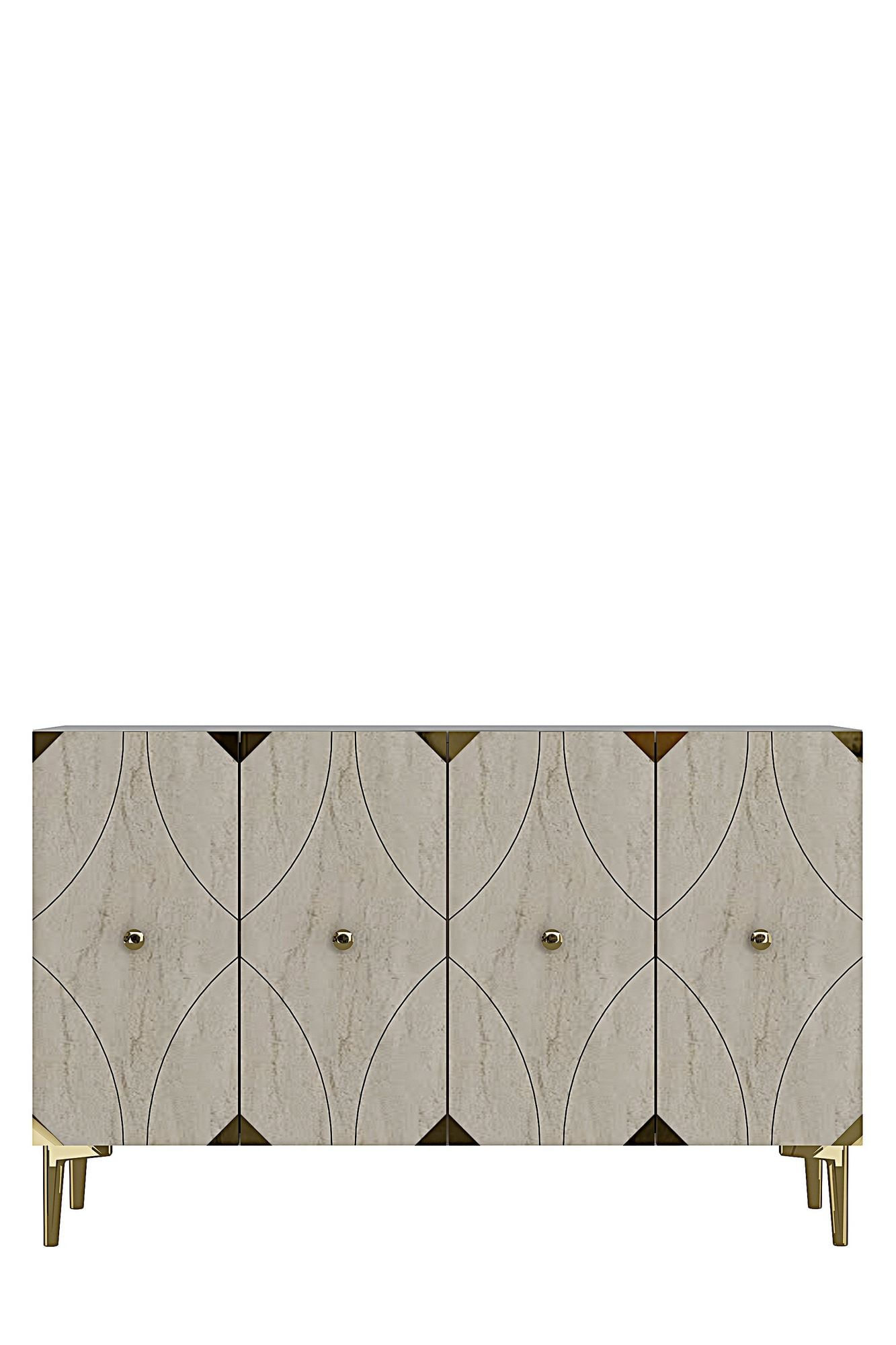Consola Alfa 120, 120 x 75 x 32 cm, alb travertin auriu, PAL melaminat, spatiu de depozitare, alb / travertin / gold — imaginea 2