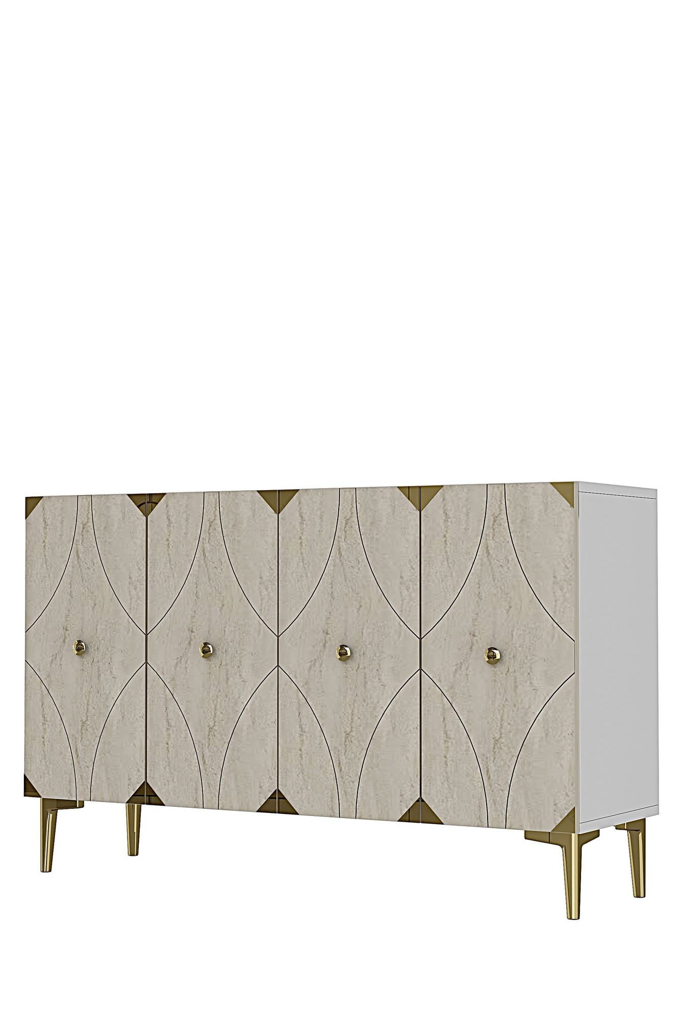 Consola Alfa 120, 120 x 75 x 32 cm, alb travertin auriu, PAL melaminat, spatiu de depozitare, alb / travertin / gold — imaginea 6