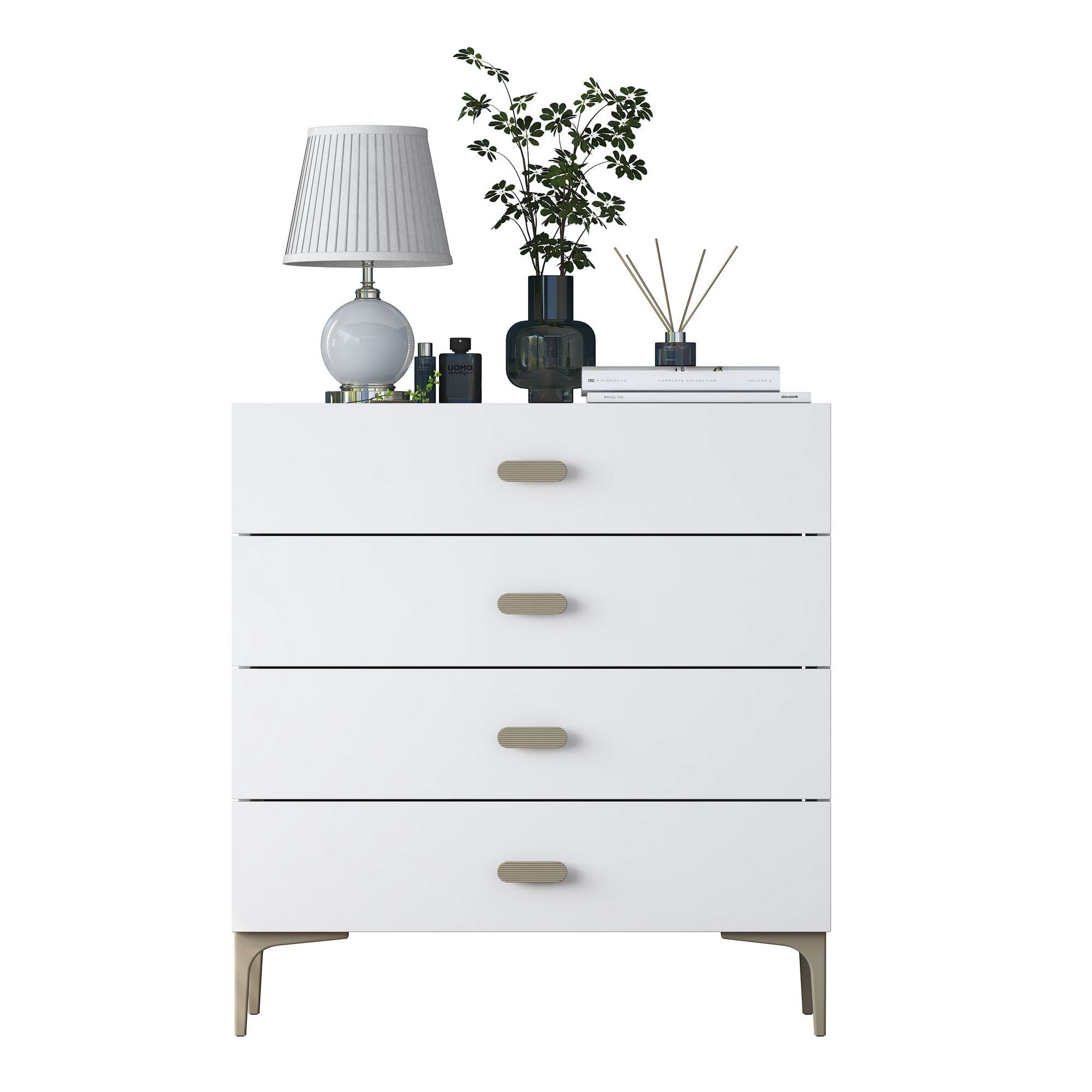 Comoda dormitor BE116, 85,6 x 90,7 x 45 cm, alb, PAL, spatiu de depozitare, fixare pe perete — imaginea 3