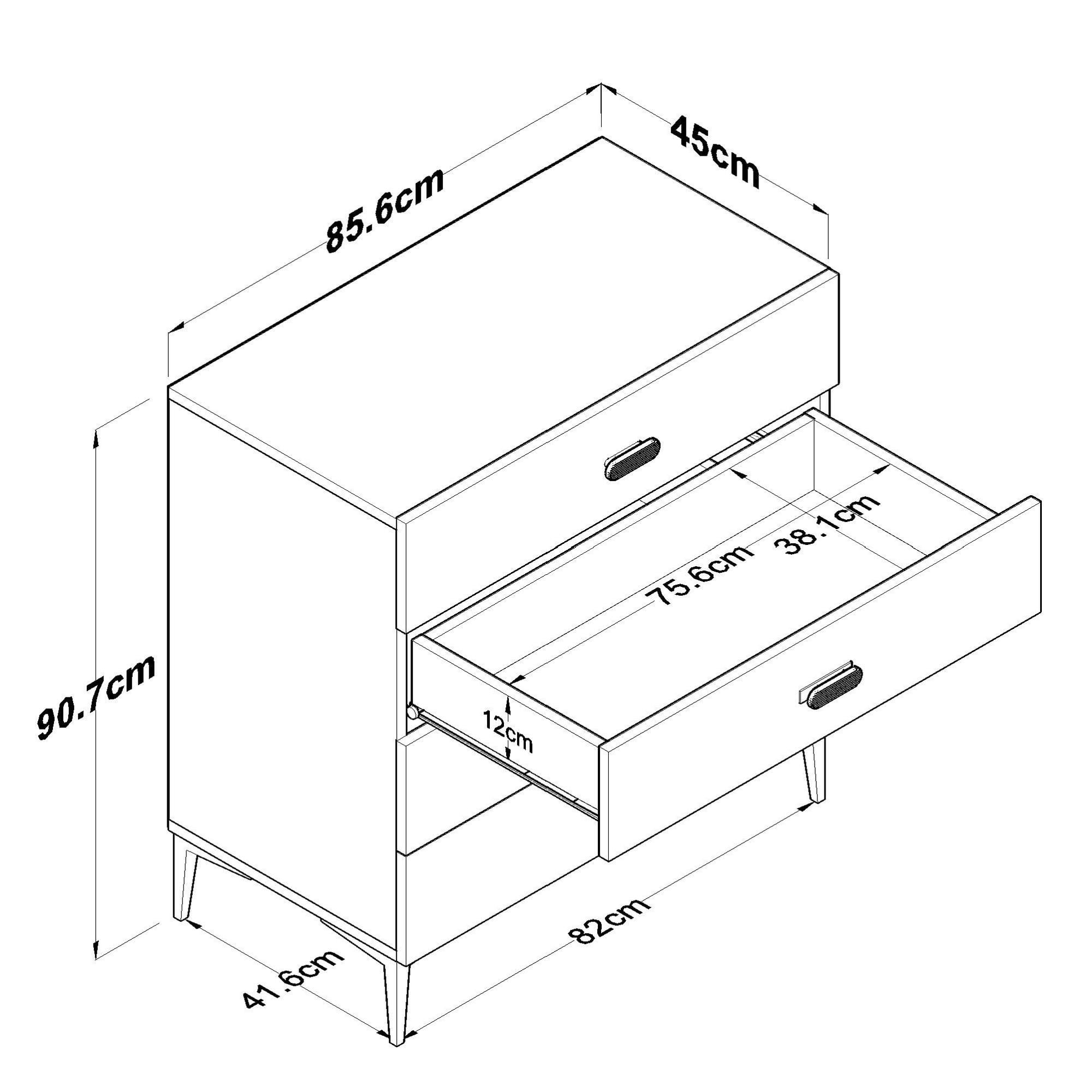 Comoda dormitor BE116, 85,6 x 90,7 x 45 cm, alb, PAL, spatiu de depozitare, fixare pe perete — imaginea 10