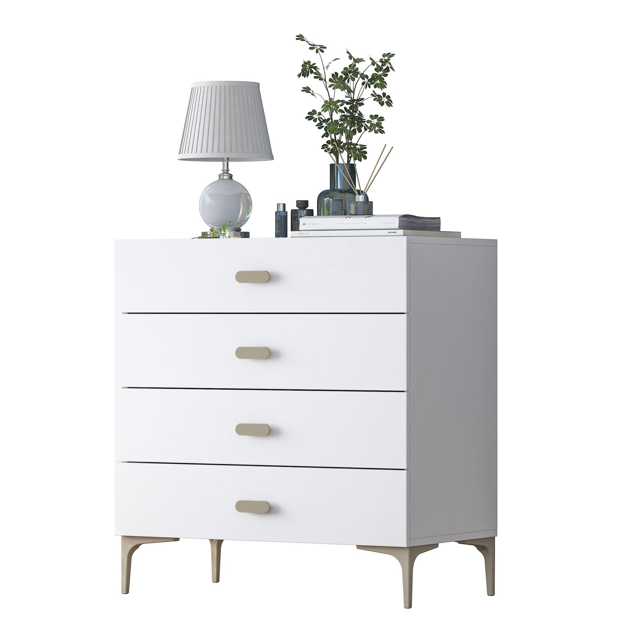 Comoda dormitor BE116, 85,6 x 90,7 x 45 cm, alb, PAL, spatiu de depozitare, fixare pe perete — imaginea 12