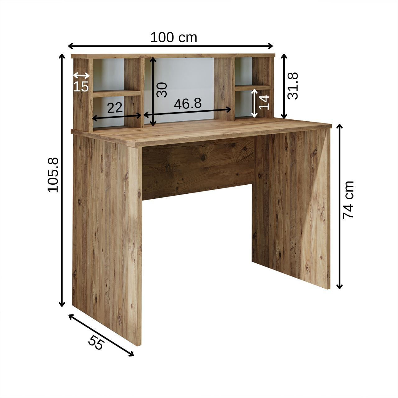 Birou 2635, 100 x 105,8 x 55 cm, pin atlantic, PAL melaminat