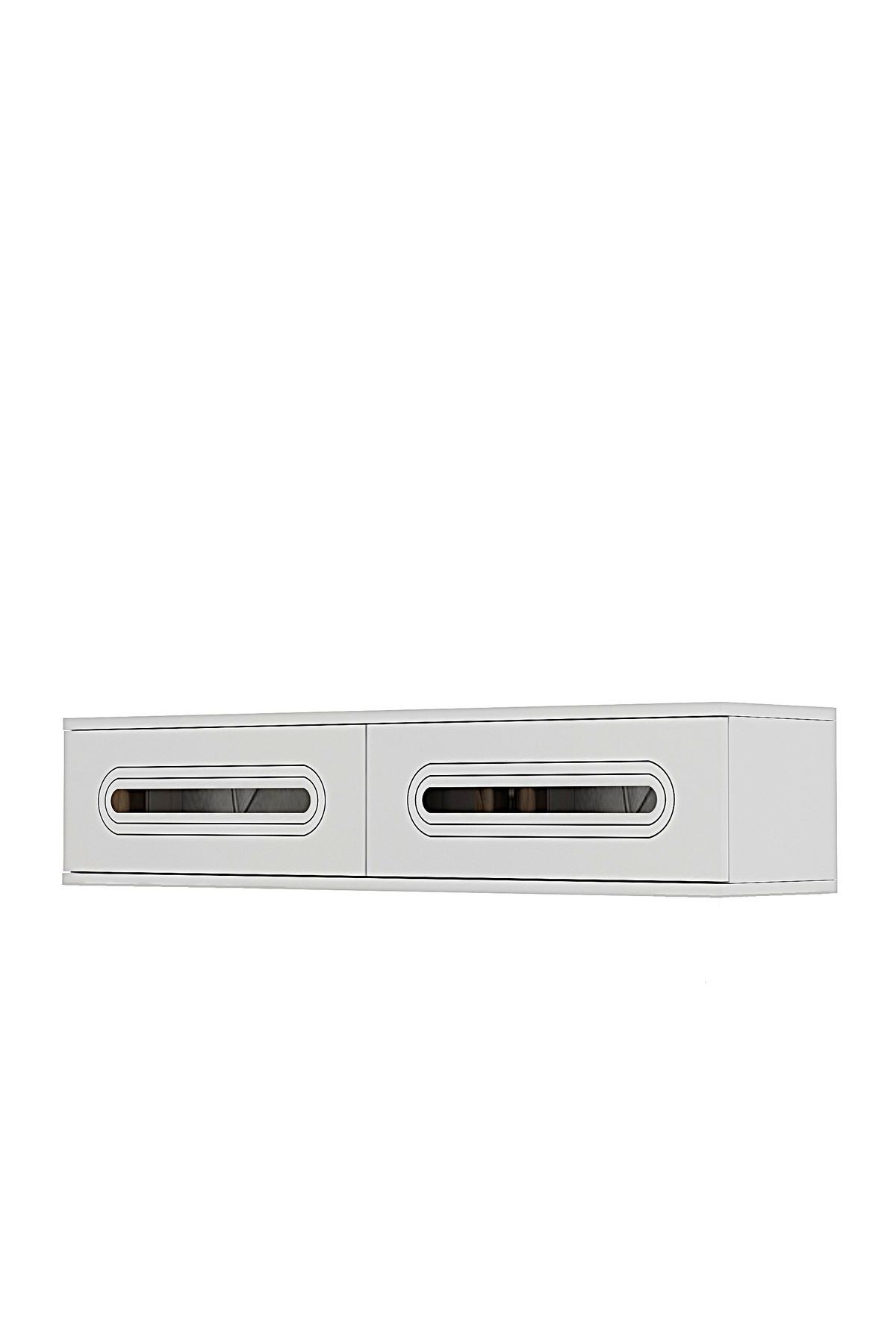 Comoda dormitor Rany 120, 120 x 25, 5 x 29, 6 cm, alb argintiu, PAL melaminat, oglinda inclusa, fixare pe perete, alb / silver — imaginea 2