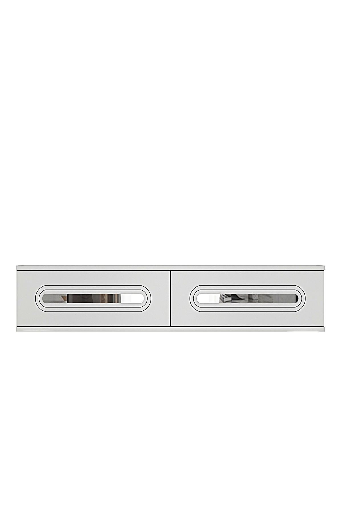 Comoda dormitor Rany 120, 120 x 25, 5 x 29, 6 cm, alb argintiu, PAL melaminat, oglinda inclusa, fixare pe perete, alb / silver — imaginea 3