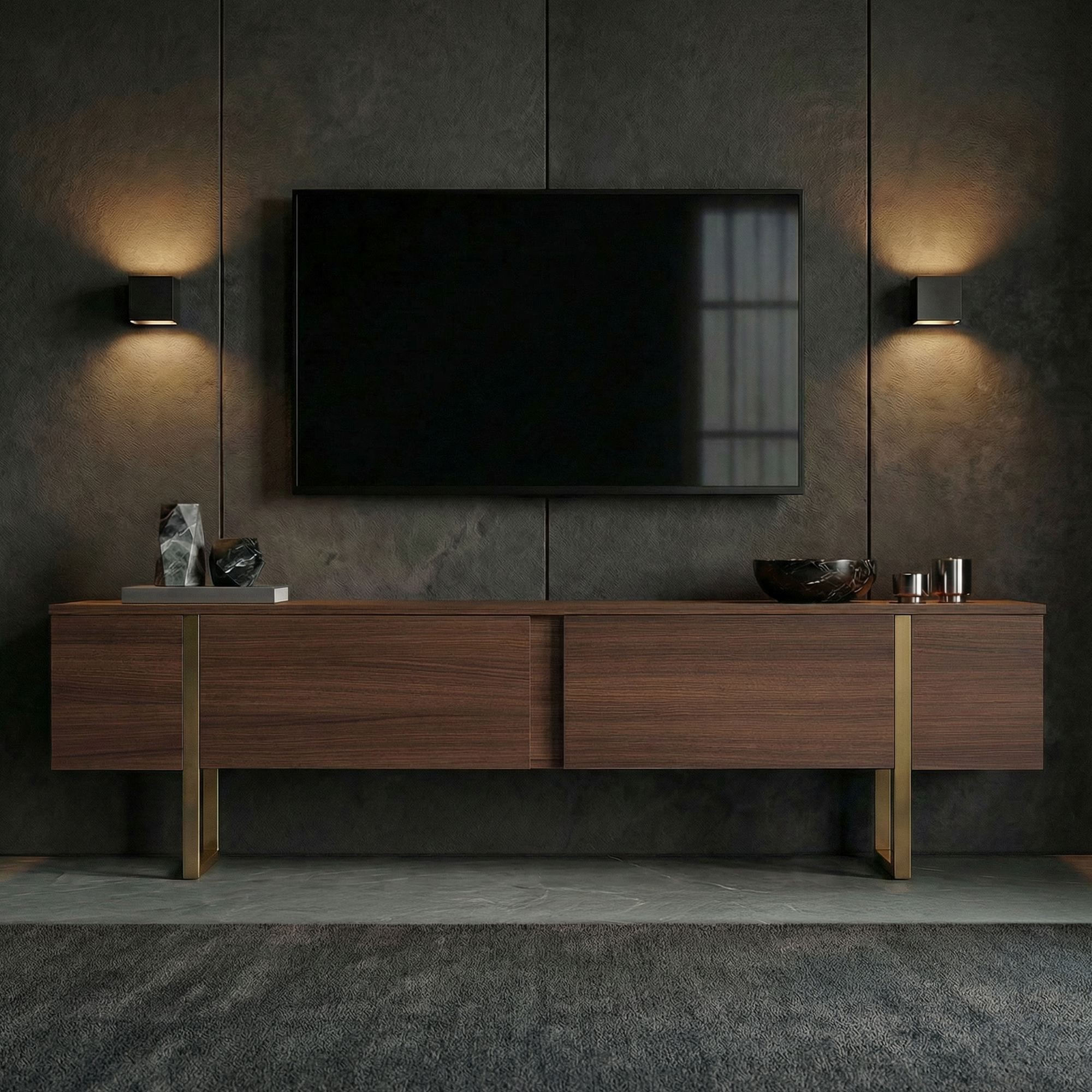 Comoda TV Onera, 180 x 50 x 30 cm, milano nuc auriu, PAL melaminat, milano nuc / gold — imaginea 4