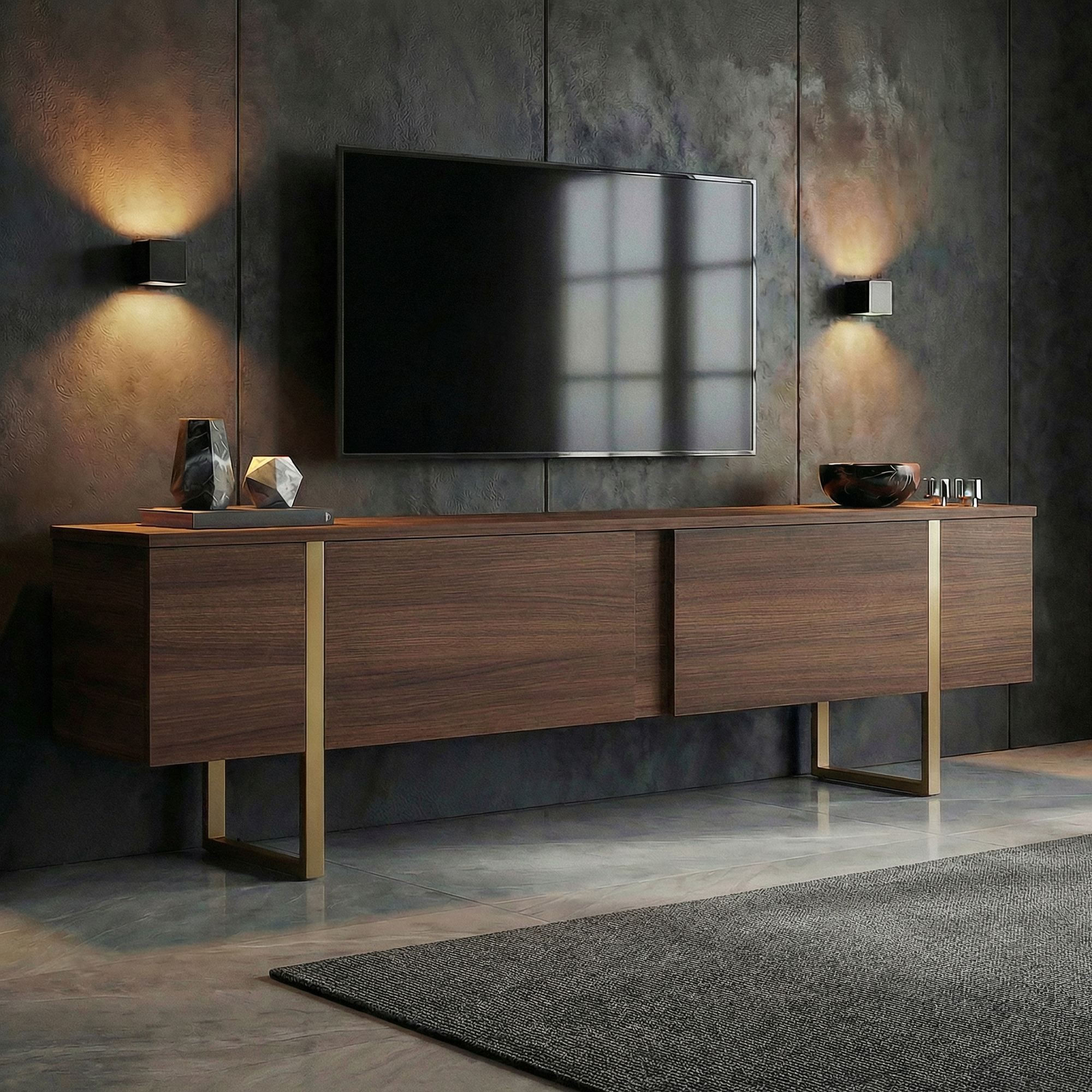 Comoda TV Onera, 180 x 50 x 30 cm, milano nuc auriu, PAL melaminat, milano nuc / gold — imaginea 8