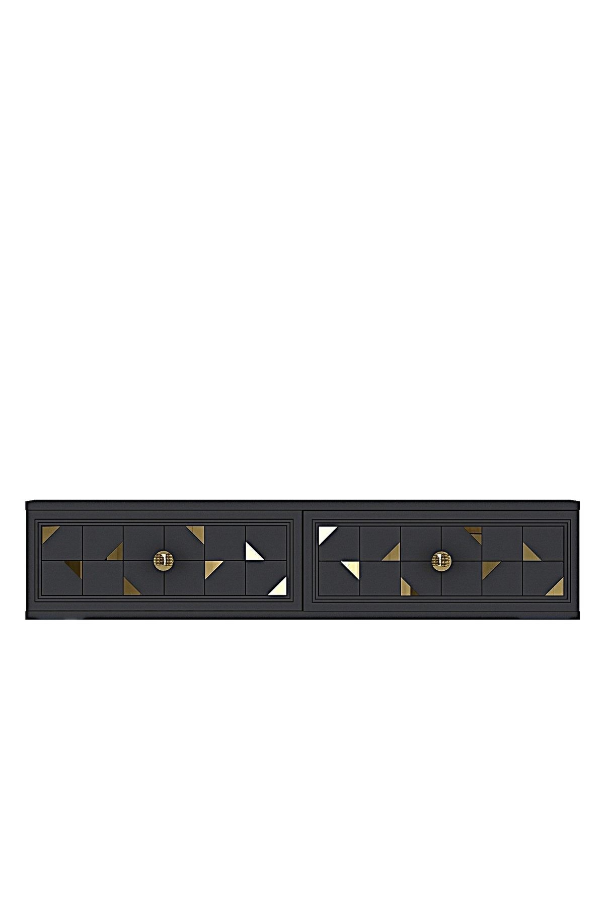 Comoda dormitor Moka 120, 120 x 25, 5 x 29, 6 cm, antracit auriu, PAL melaminat, oglinda inclusa, fixare pe perete, antracit / gold — imaginea 6