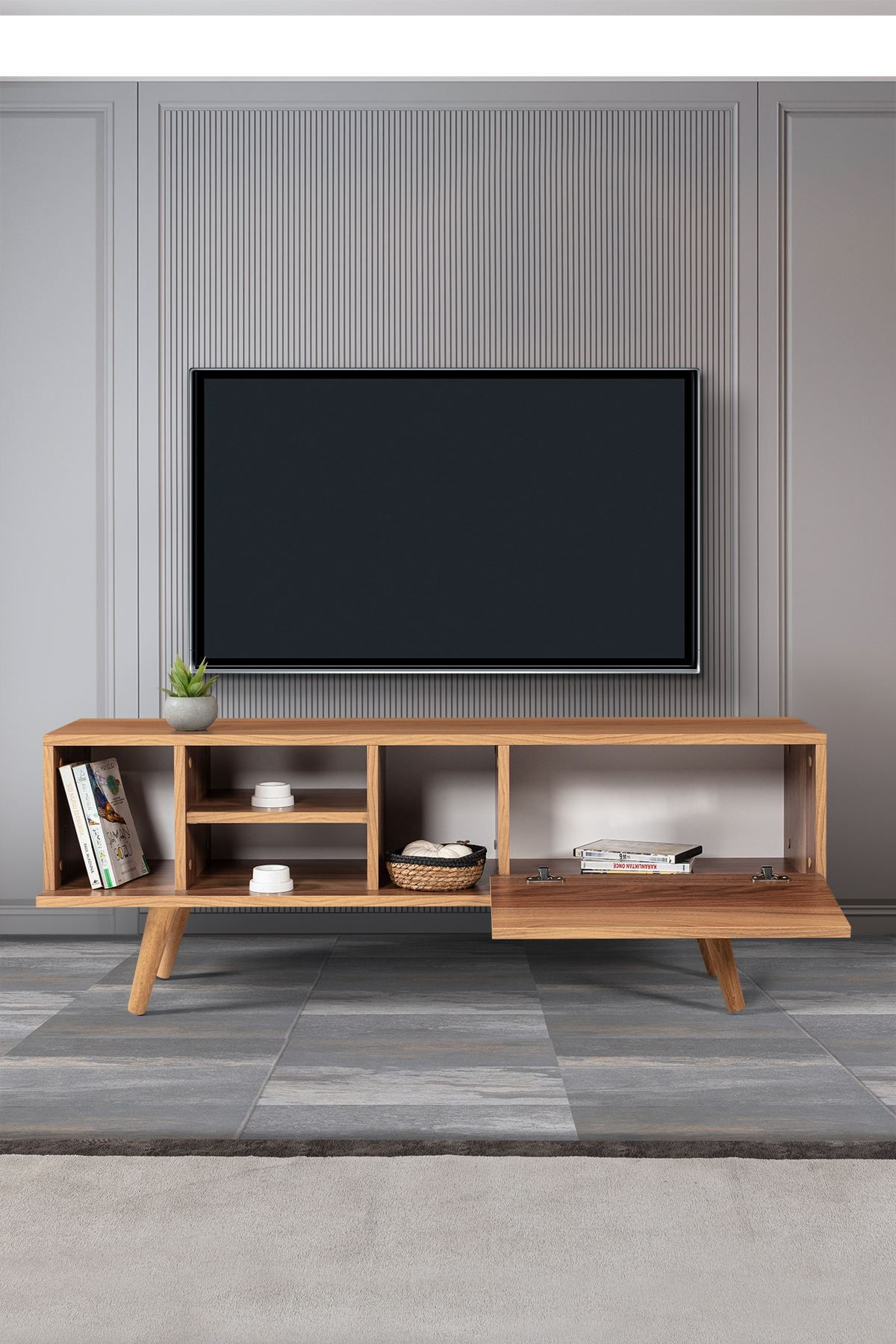 Comoda TV Ela 3332, 130 x 47 x 35 cm, nuc, PAL melaminat — imaginea 3