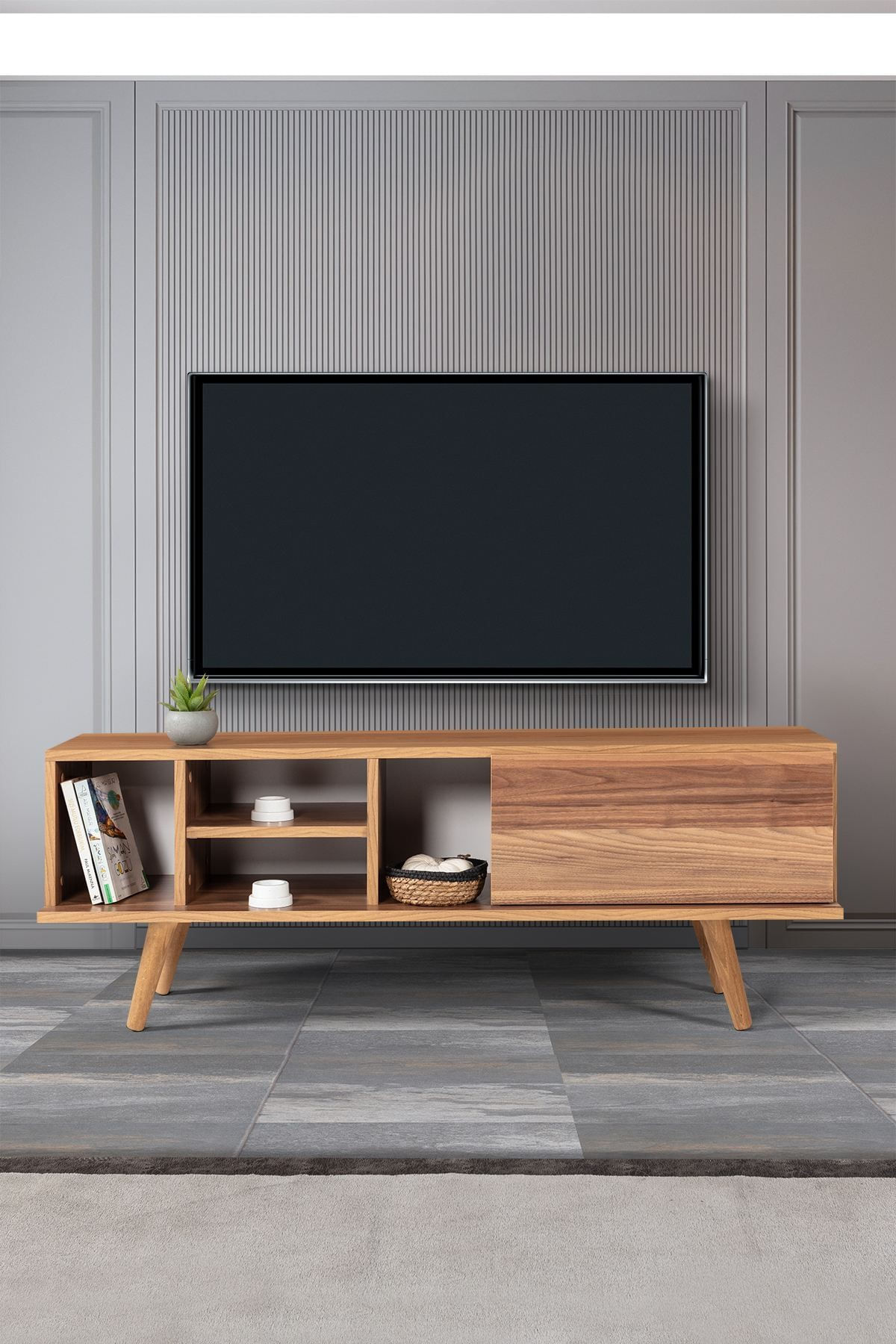 Comoda TV Ela 3332, 130 x 47 x 35 cm, nuc, PAL melaminat — imaginea 4