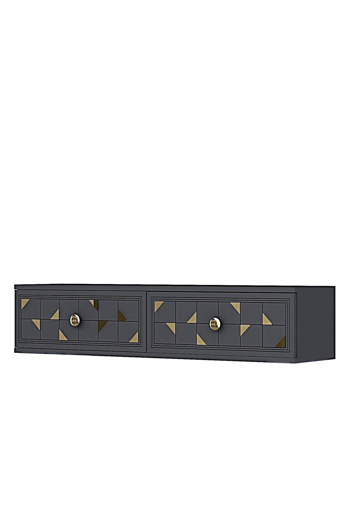 Comoda dormitor Moka 120, 120 x 25, 5 x 29, 6 cm, antracit auriu, PAL melaminat, oglinda inclusa, fixare pe perete, antracit / gold — imaginea 7