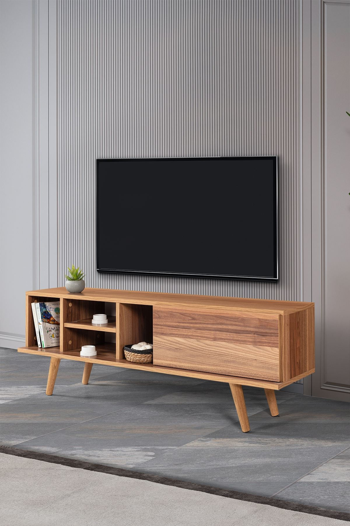 Comoda TV Ela 3332, 130 x 47 x 35 cm, nuc, PAL melaminat — imaginea 5