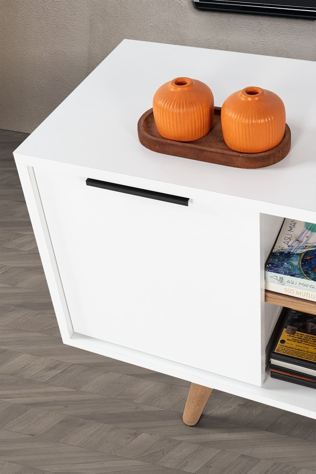 Comoda TV Sina 3318, 130 x 59 x 35 cm, alb nuc, PAL melaminat — imaginea 2