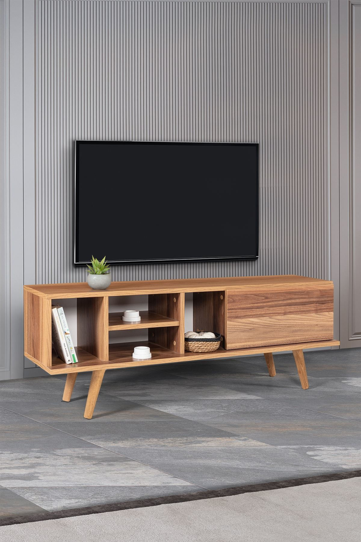 Comoda TV Ela 3332, 130 x 47 x 35 cm, nuc, PAL melaminat — imaginea 6