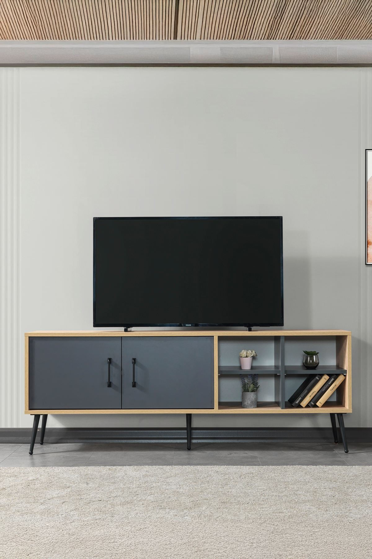 Comoda TV Şile 3609, 160 x 60 x 35 cm, stejar safir antracit, PAL melaminat — imaginea 5