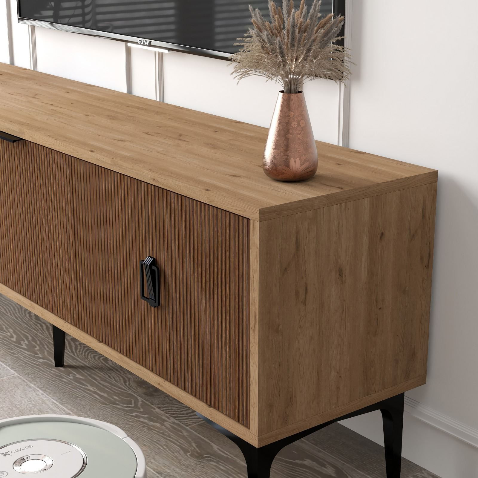 Comoda TV Neva 3503, 150 x 49,5 x 35 cm, stejar safir nuc, PAL melaminat — imaginea 3